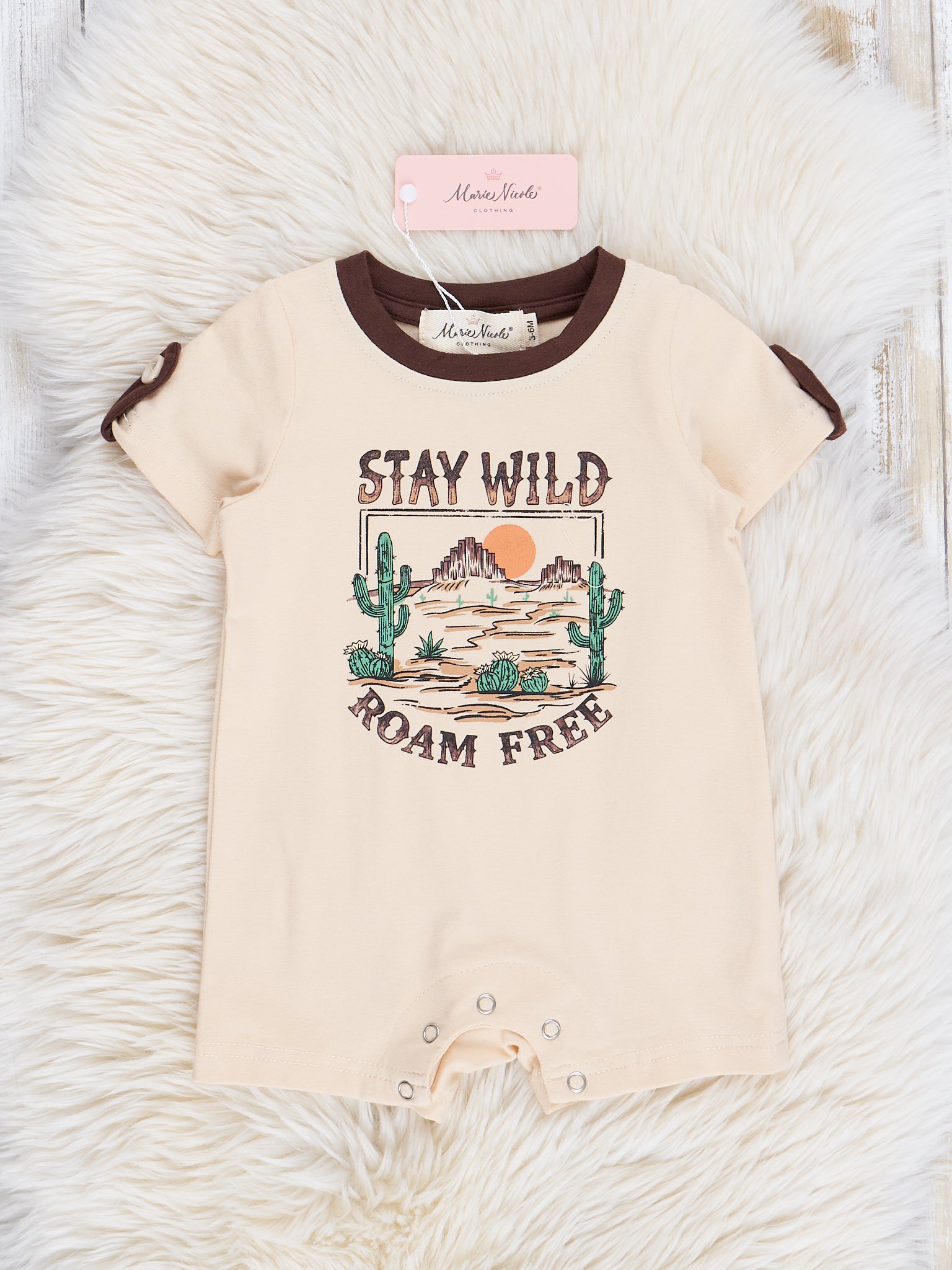Tan "Stay Wild" Romper - Marie Nicole Clothing