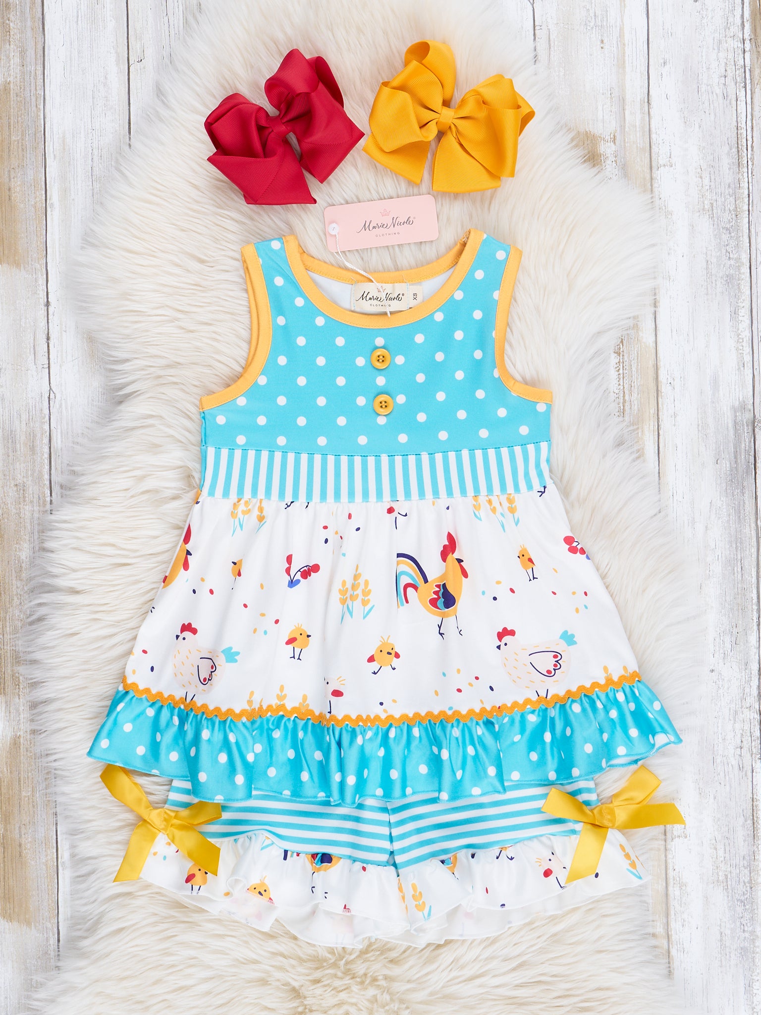 Teal Chicks & Dots Outfit - Marie Nicole Clothing