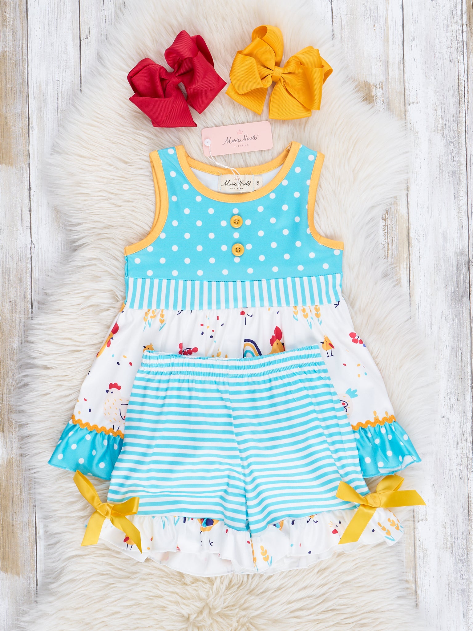 Teal Chicks & Dots Outfit - Marie Nicole Clothing