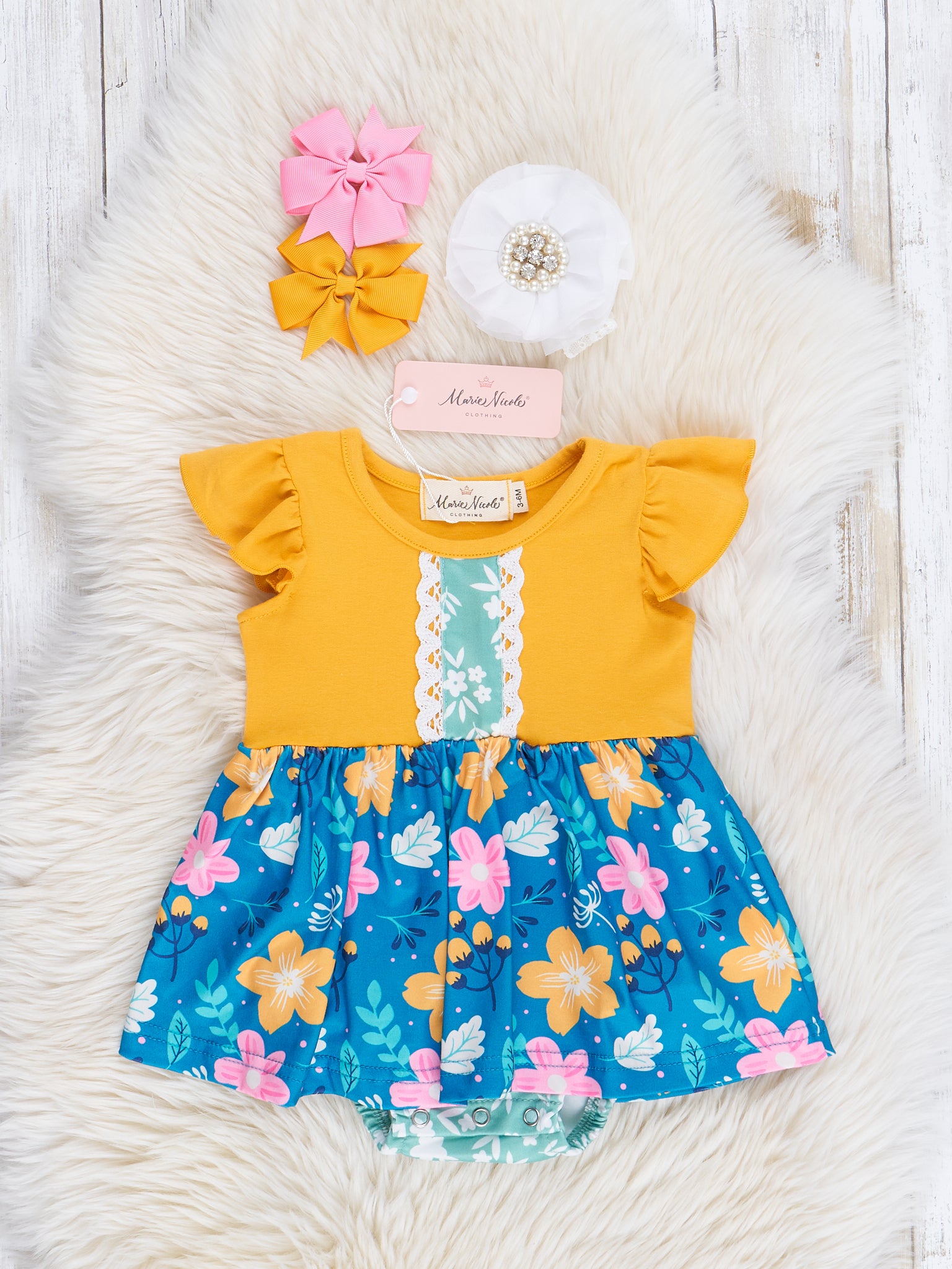 Sunshine Blooms Ruffle Bubble Romper - Marie Nicole Clothing