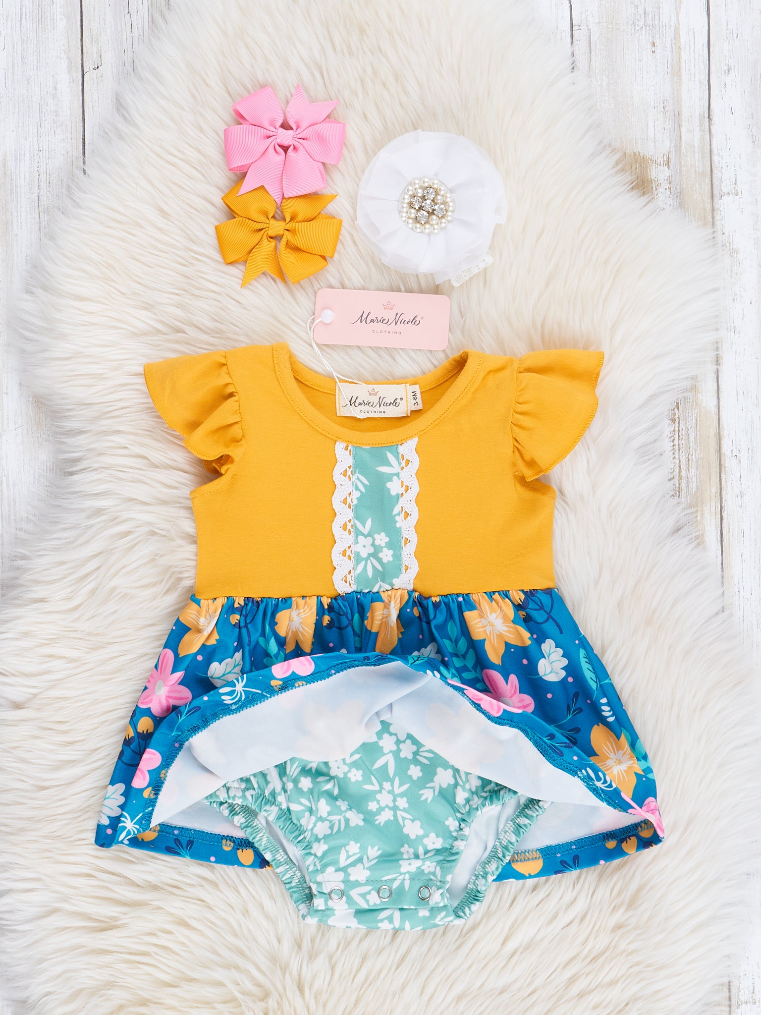 Sunshine Blooms Ruffle Bubble Romper - Marie Nicole Clothing