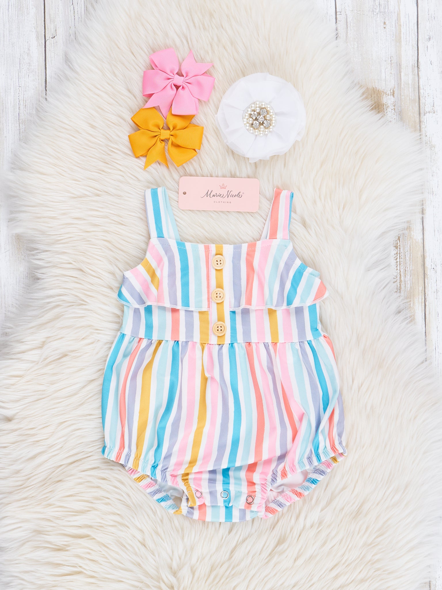 Mom & Me Rainbow Stripes Ruffle Jumpsuit - Marie Nicole Clothing