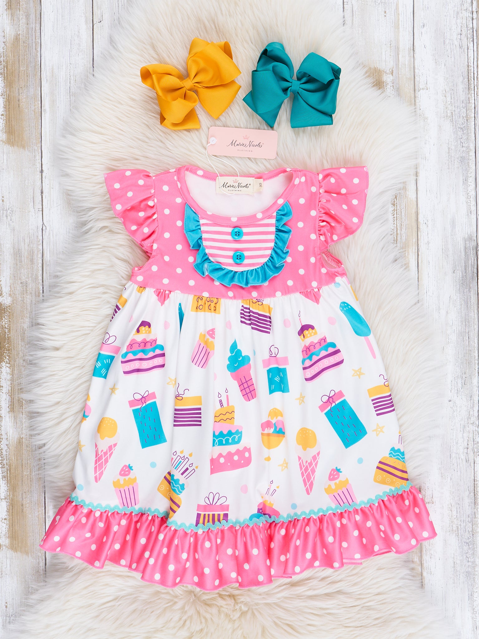 Pink Party Treats Ruffle Dress - Marie Nicole Clothing