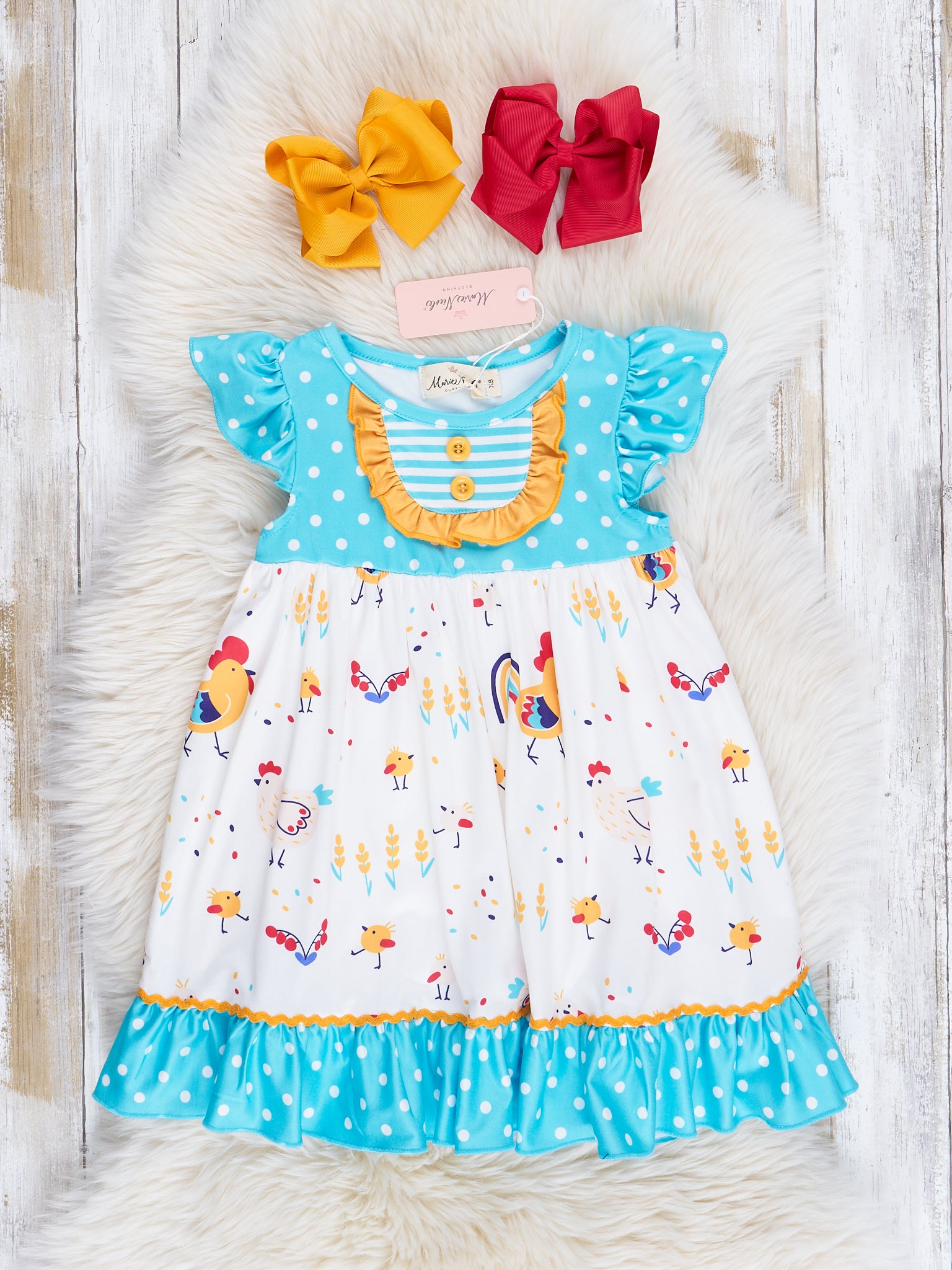 Teal Chicks & Dots Ruffle Dress - Marie Nicole Clothing