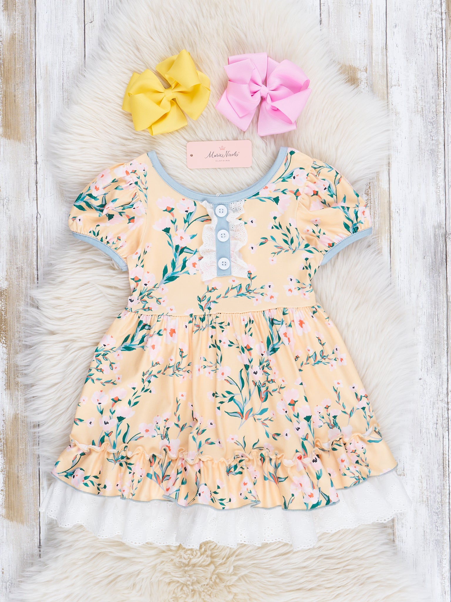 Yellow Garden Lace Hem Dress - Marie Nicole Clothing