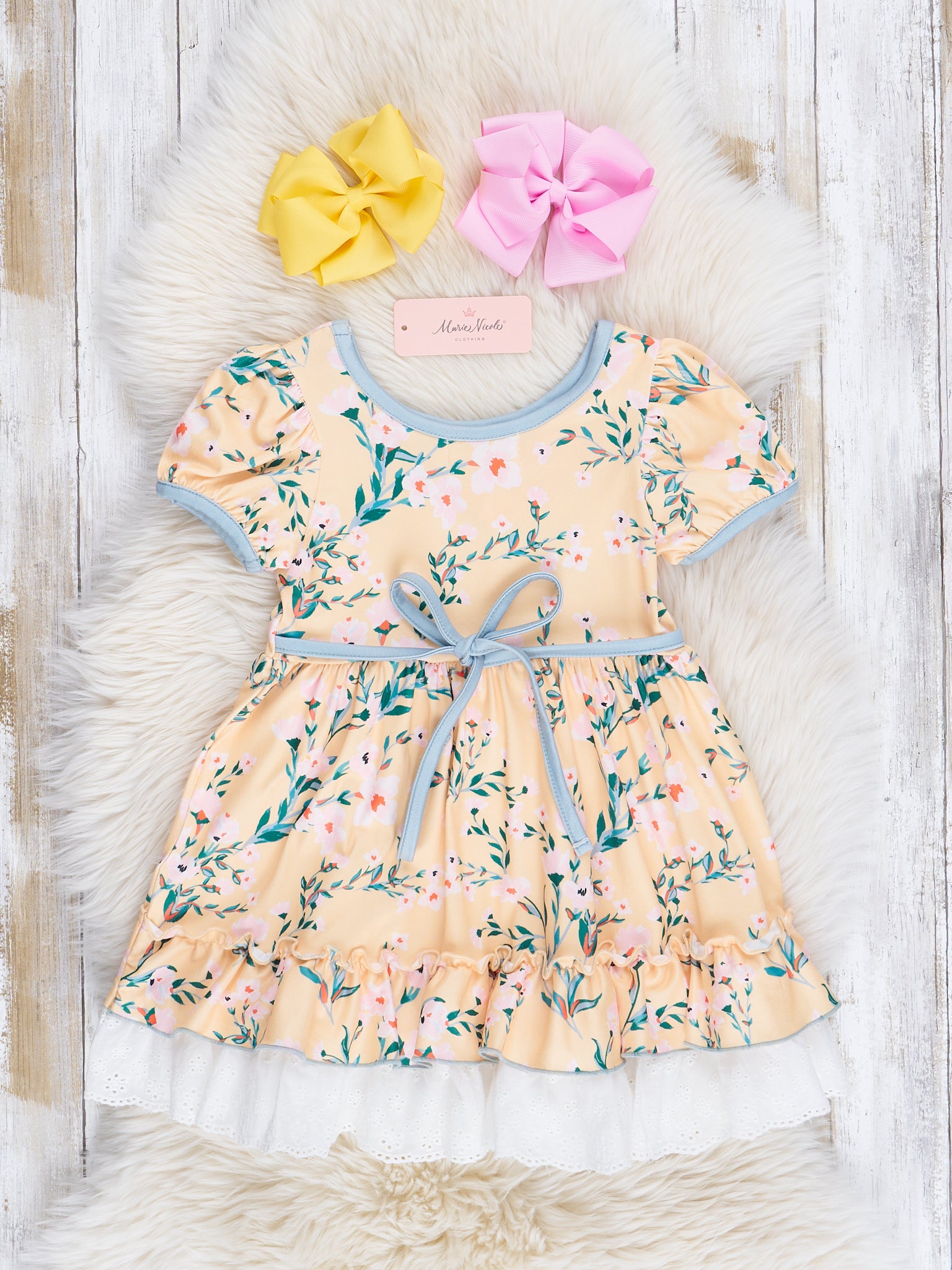Yellow Garden Lace Hem Dress - Marie Nicole Clothing