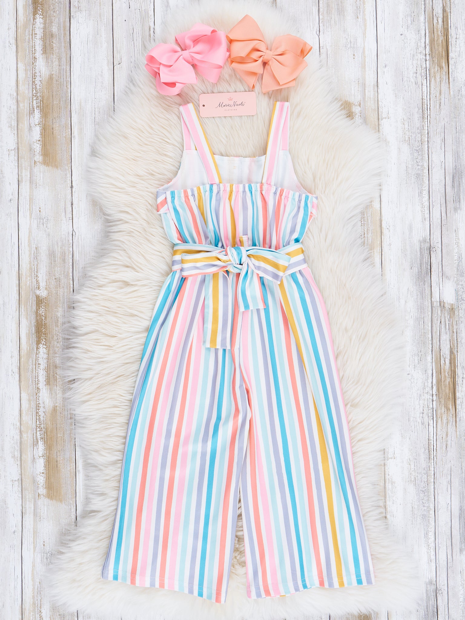 Mom & Me Rainbow Stripes Ruffle Jumpsuit - Marie Nicole Clothing
