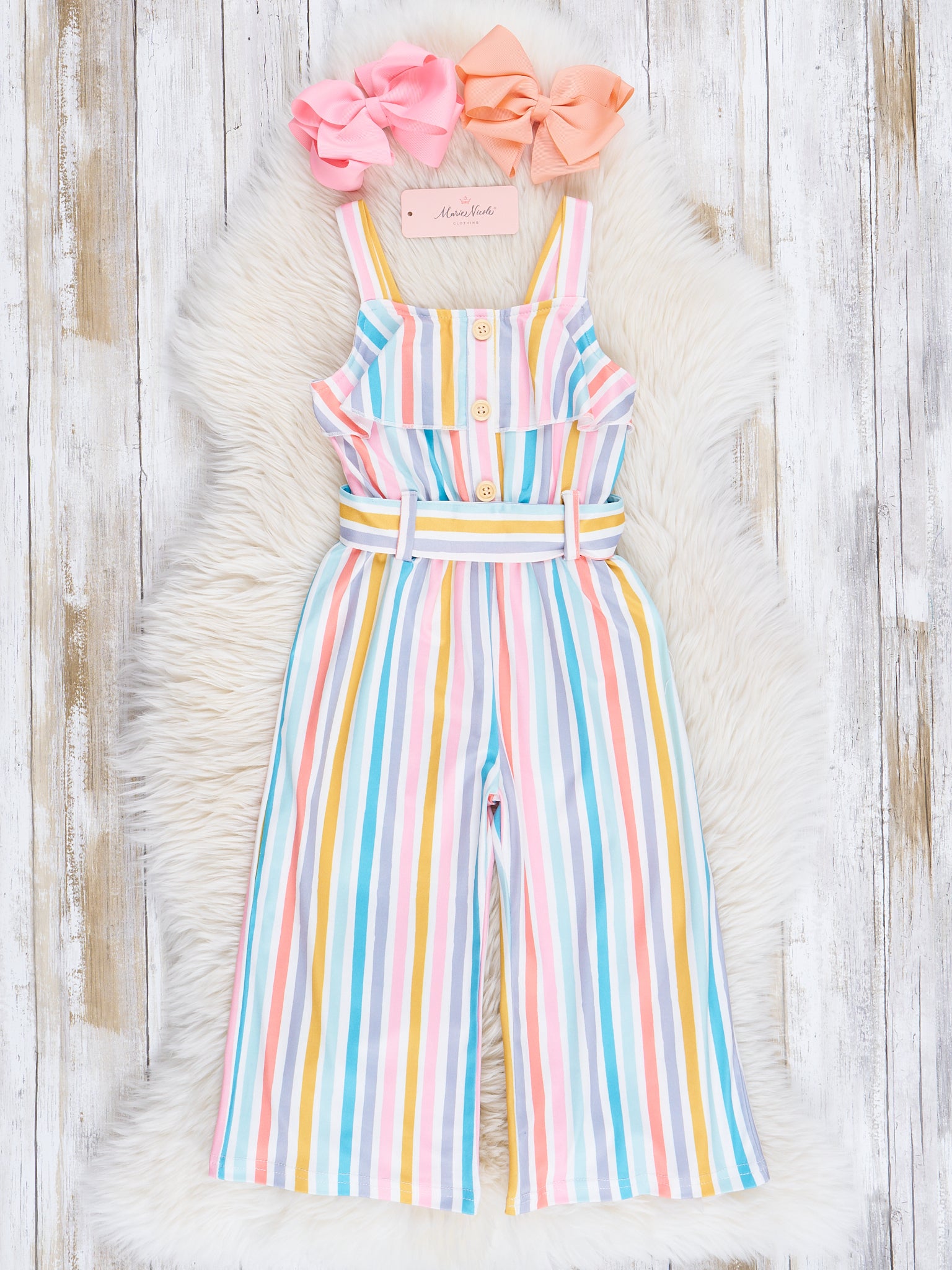 Mom & Me Rainbow Stripes Ruffle Jumpsuit - Marie Nicole Clothing