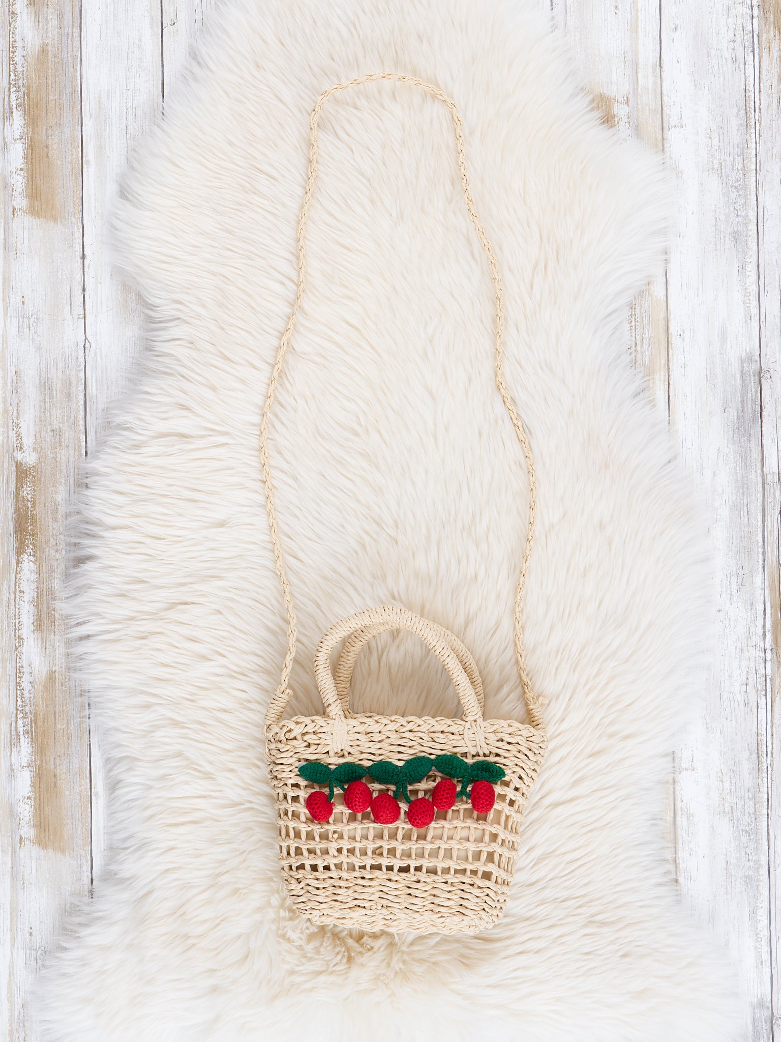 Cream Woven Cherry Purse - Marie Nicole Clothing
