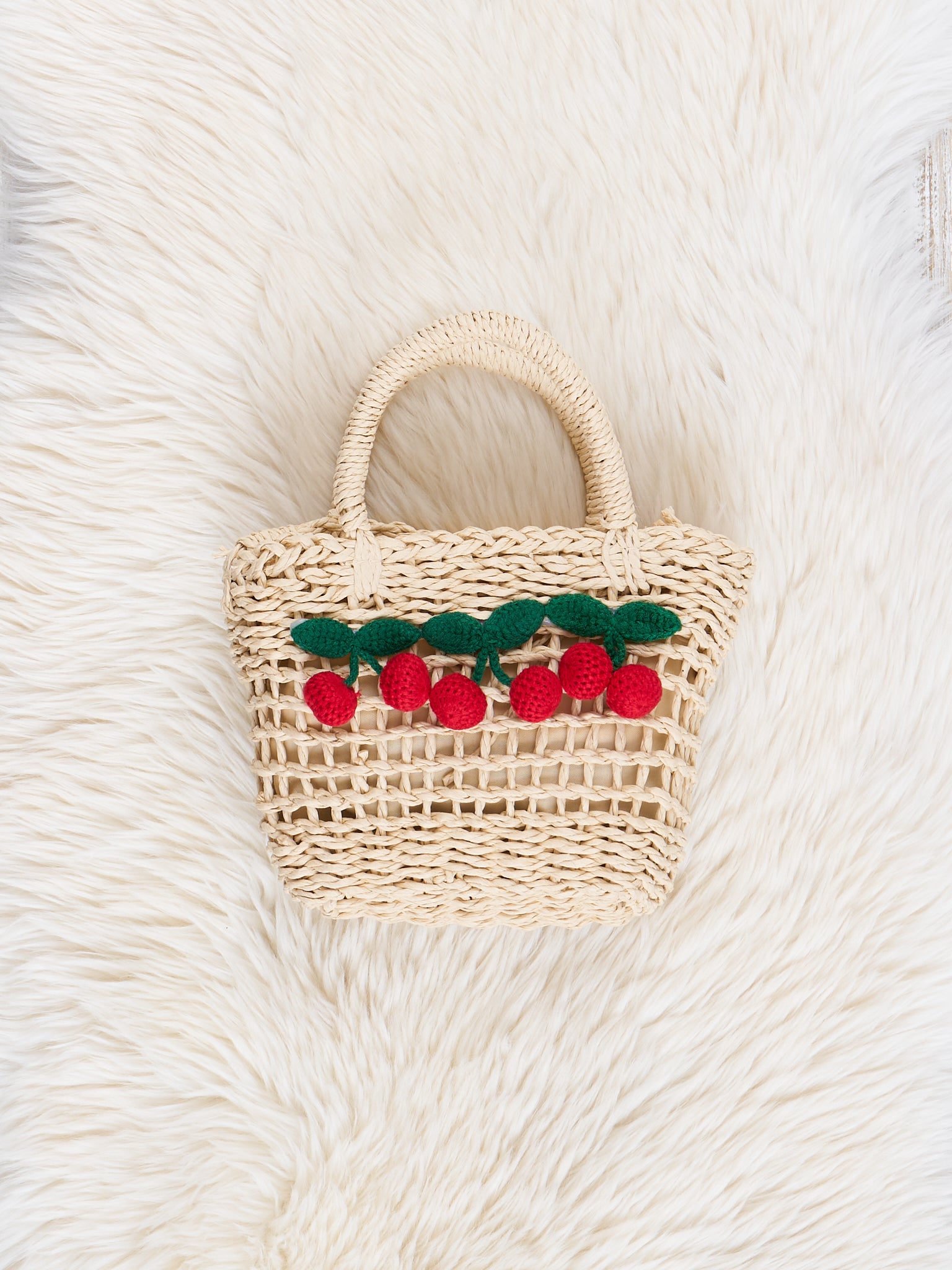 Cream Woven Cherry Purse - Marie Nicole Clothing