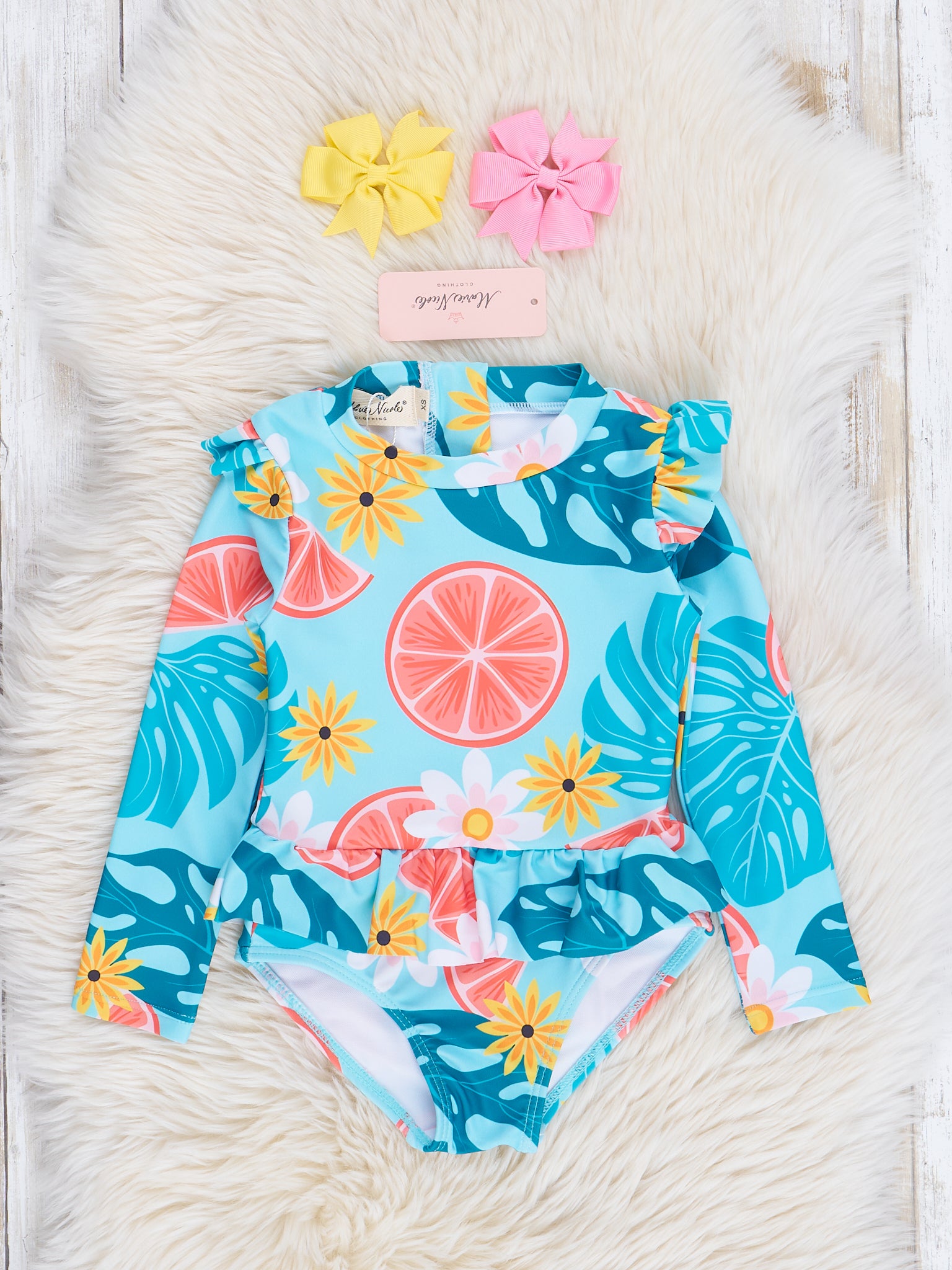 Teal Grapefruit Ruffle Swimsuit - Marie Nicole Clothing