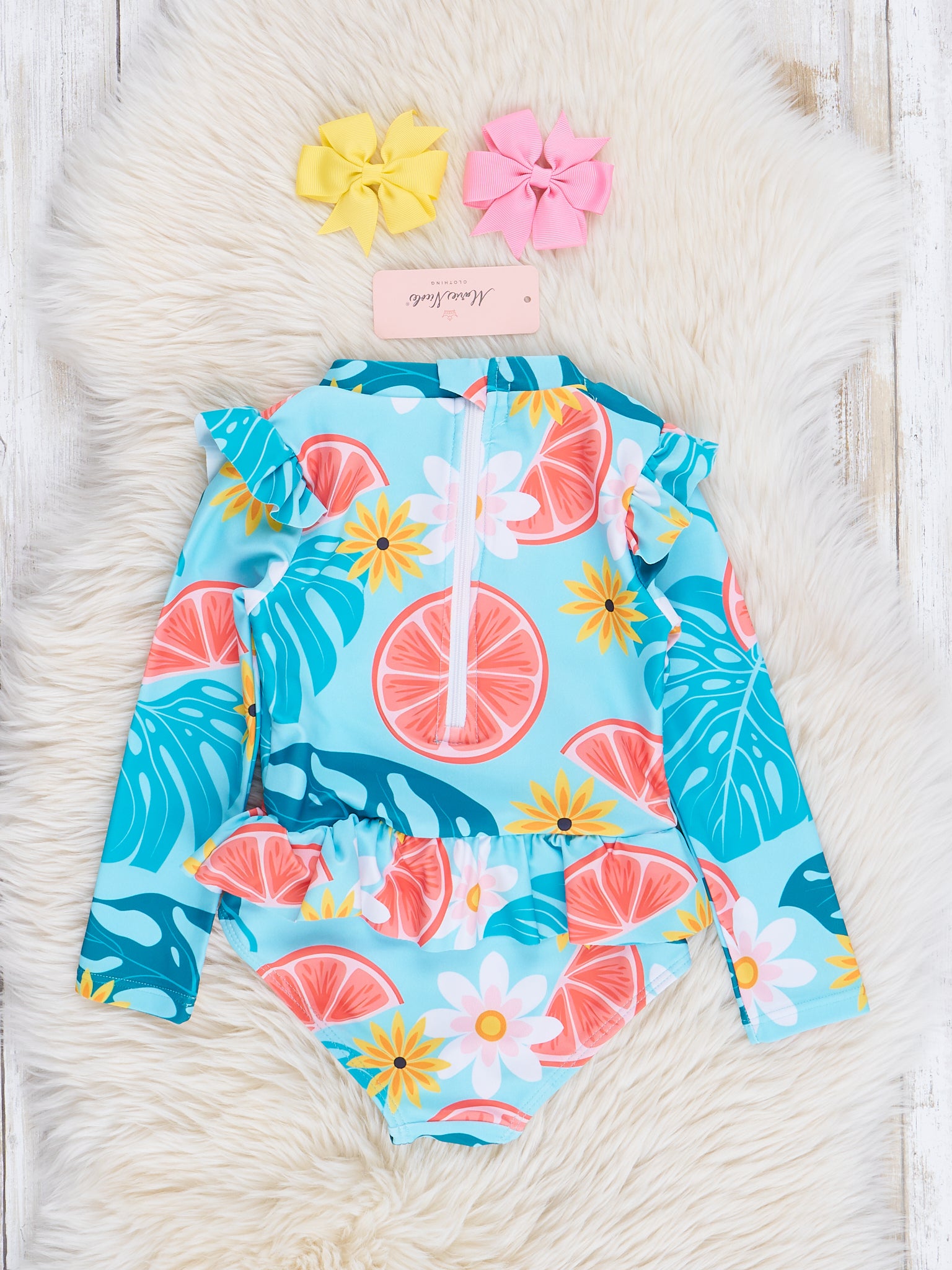 Teal Grapefruit Ruffle Swimsuit - Marie Nicole Clothing