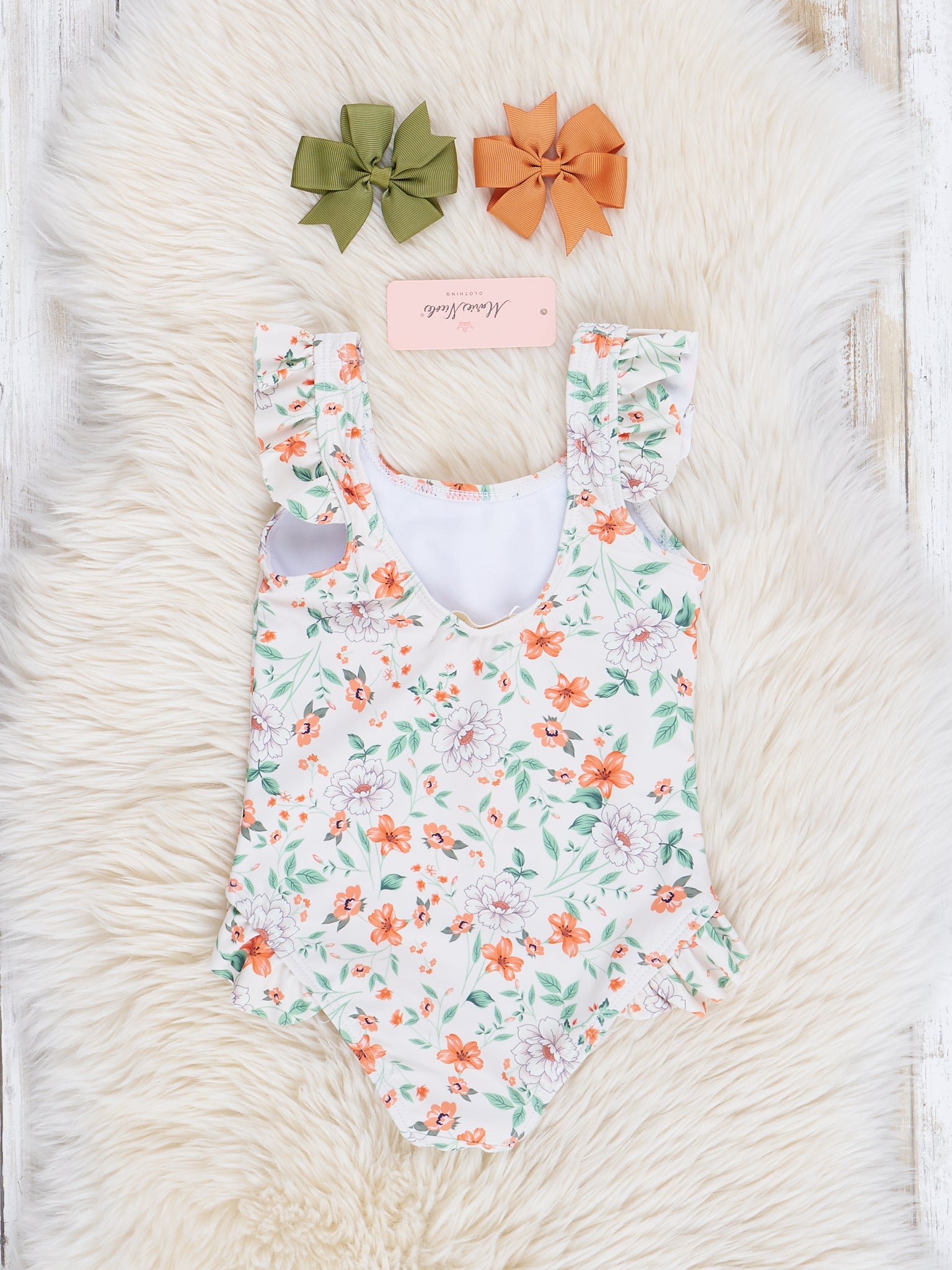 Mom & Me Orange & Green Blooms Swimsuit - Marie Nicole Clothing