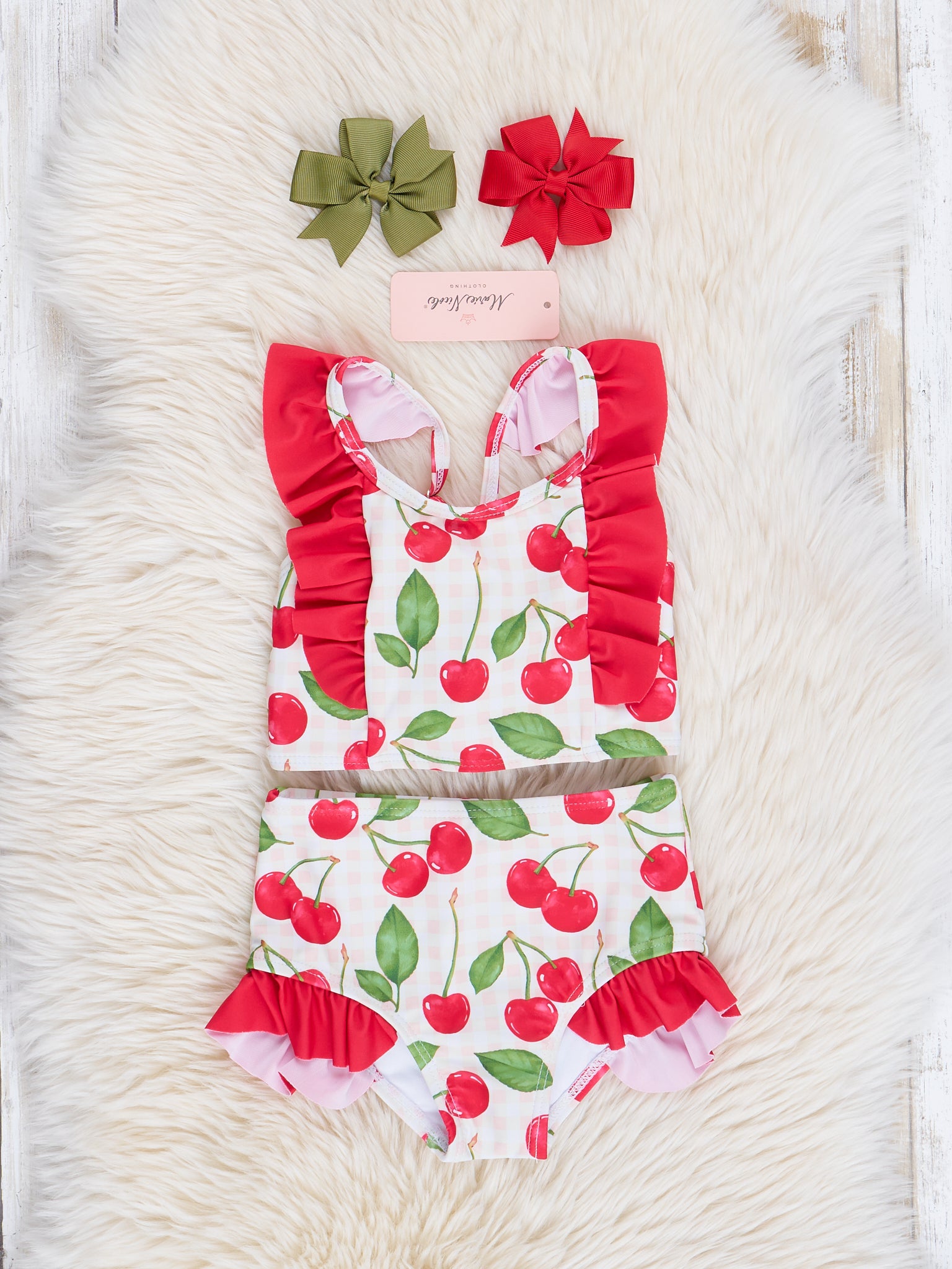 Red Ruffle Cherries Swimsuit - Marie Nicole Clothing