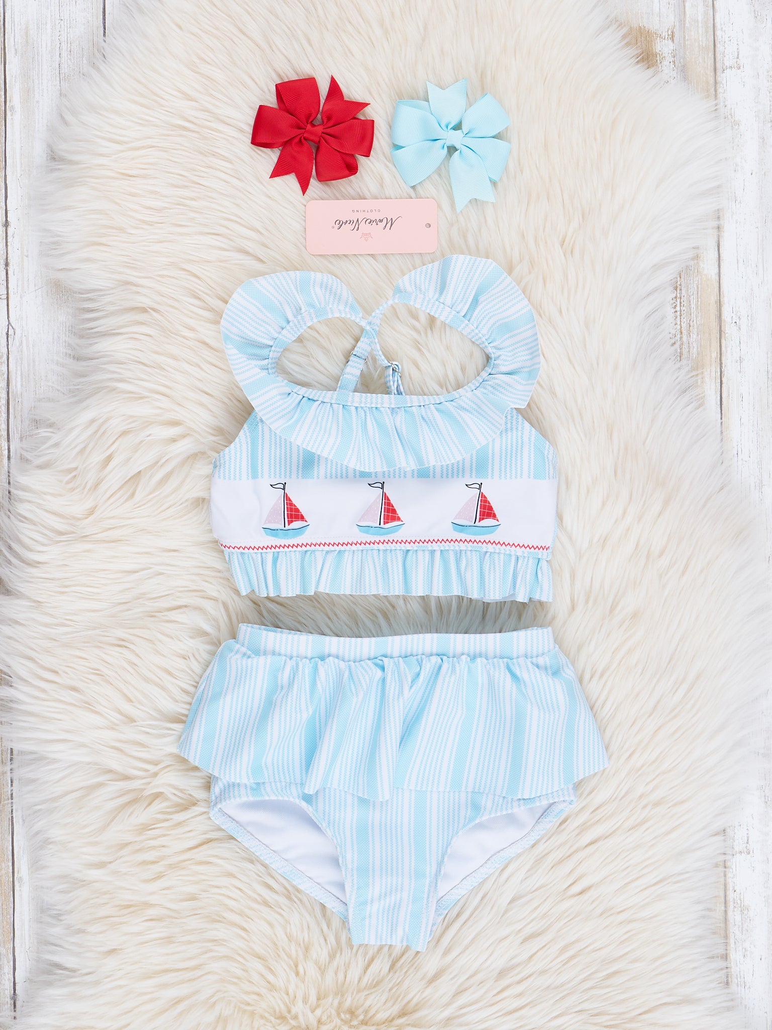 Light Blue Sail Away Striped Swimsuit - Marie Nicole Clothing