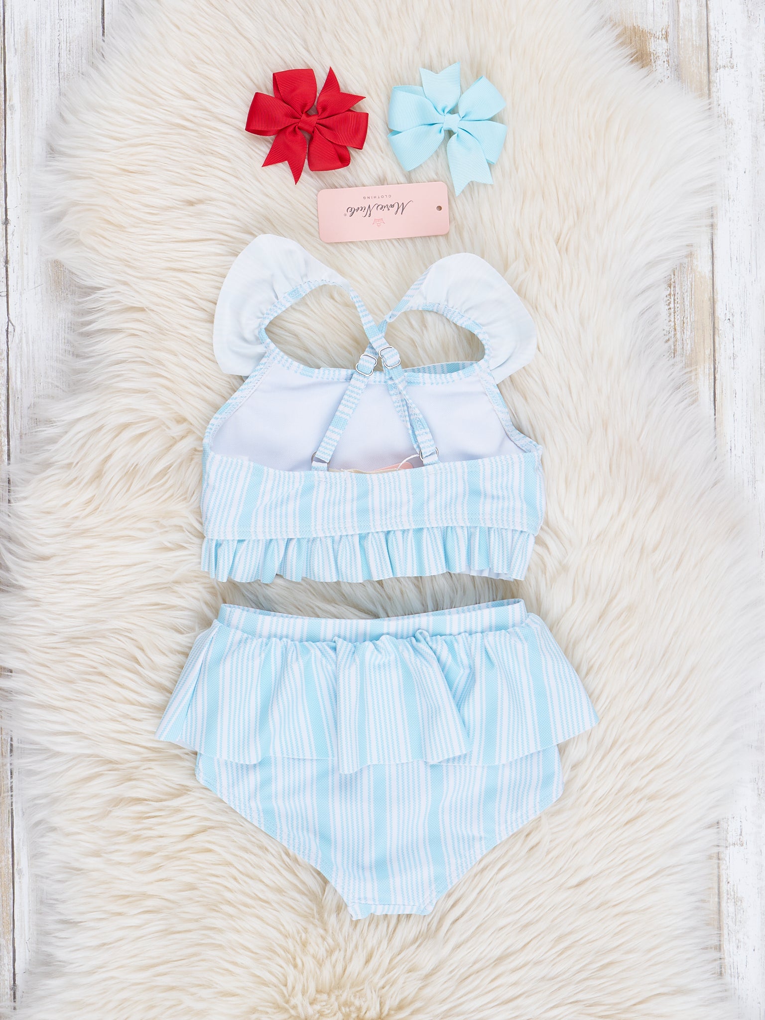 Light Blue Sail Away Striped Swimsuit - Marie Nicole Clothing