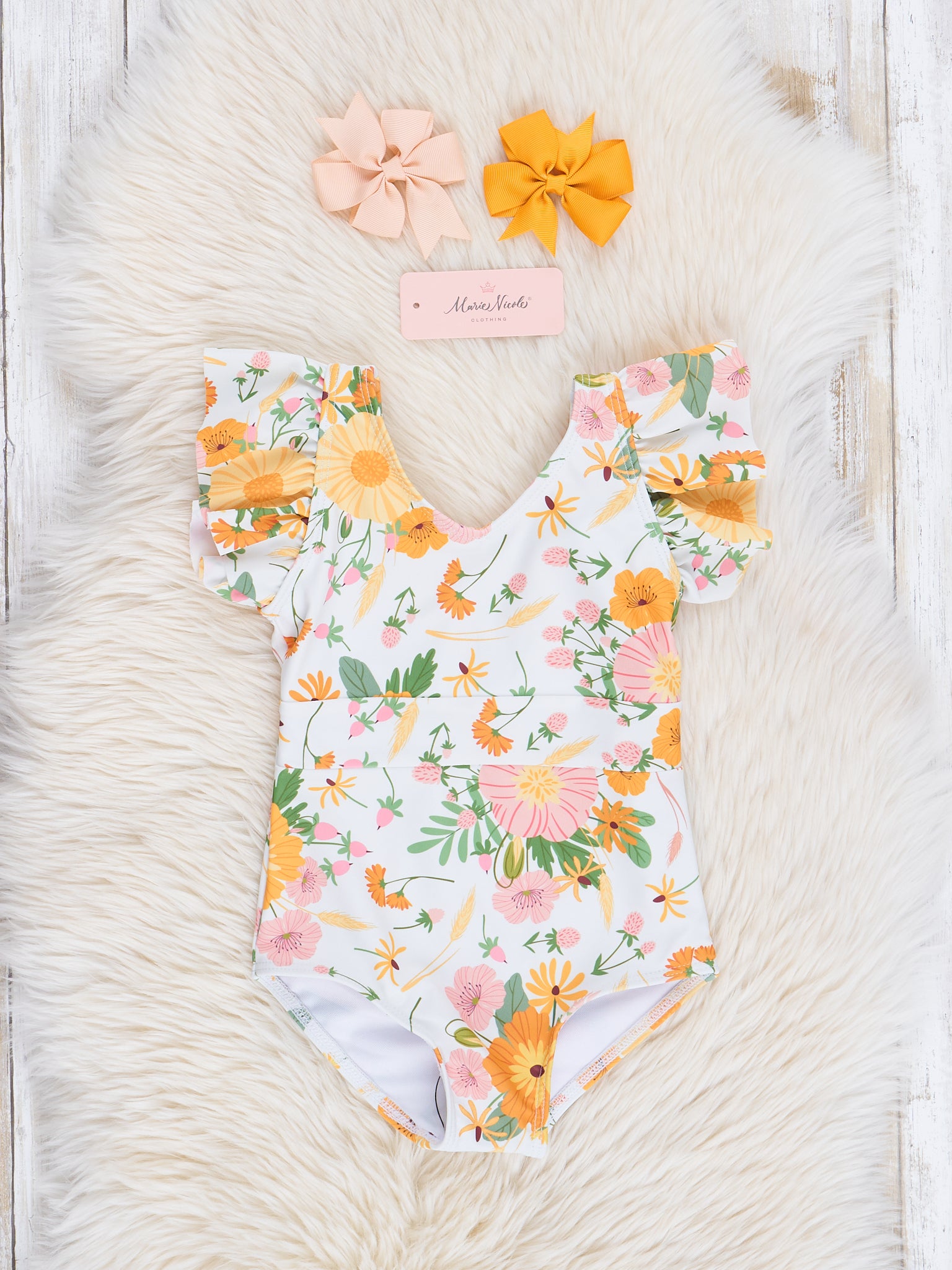 Mom & Me Yellow Floral Fields Ruffle Swimsuit - Marie Nicole Clothing