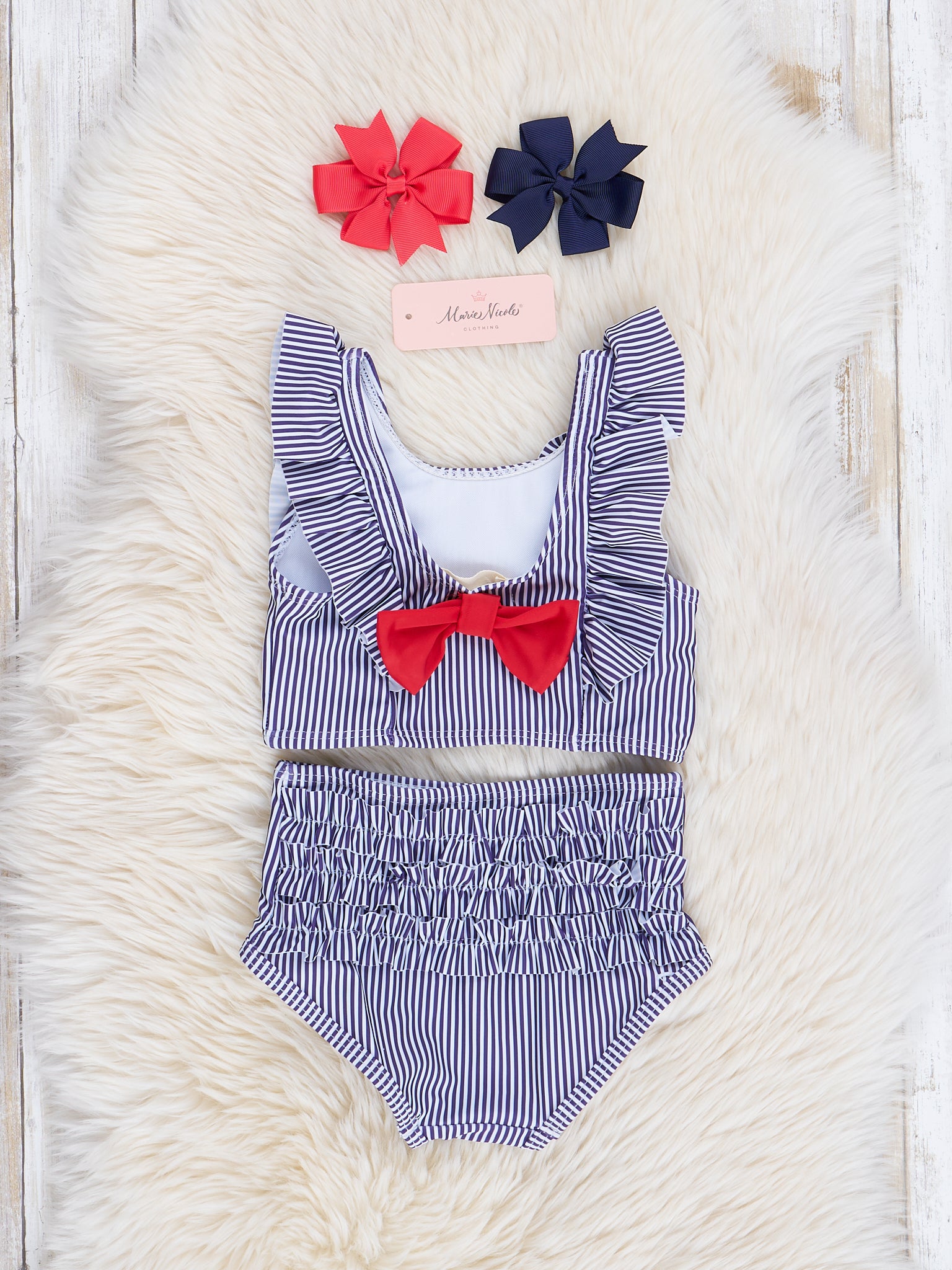 Purple Stripes Red Bow Swimsuit - Marie Nicole Clothing