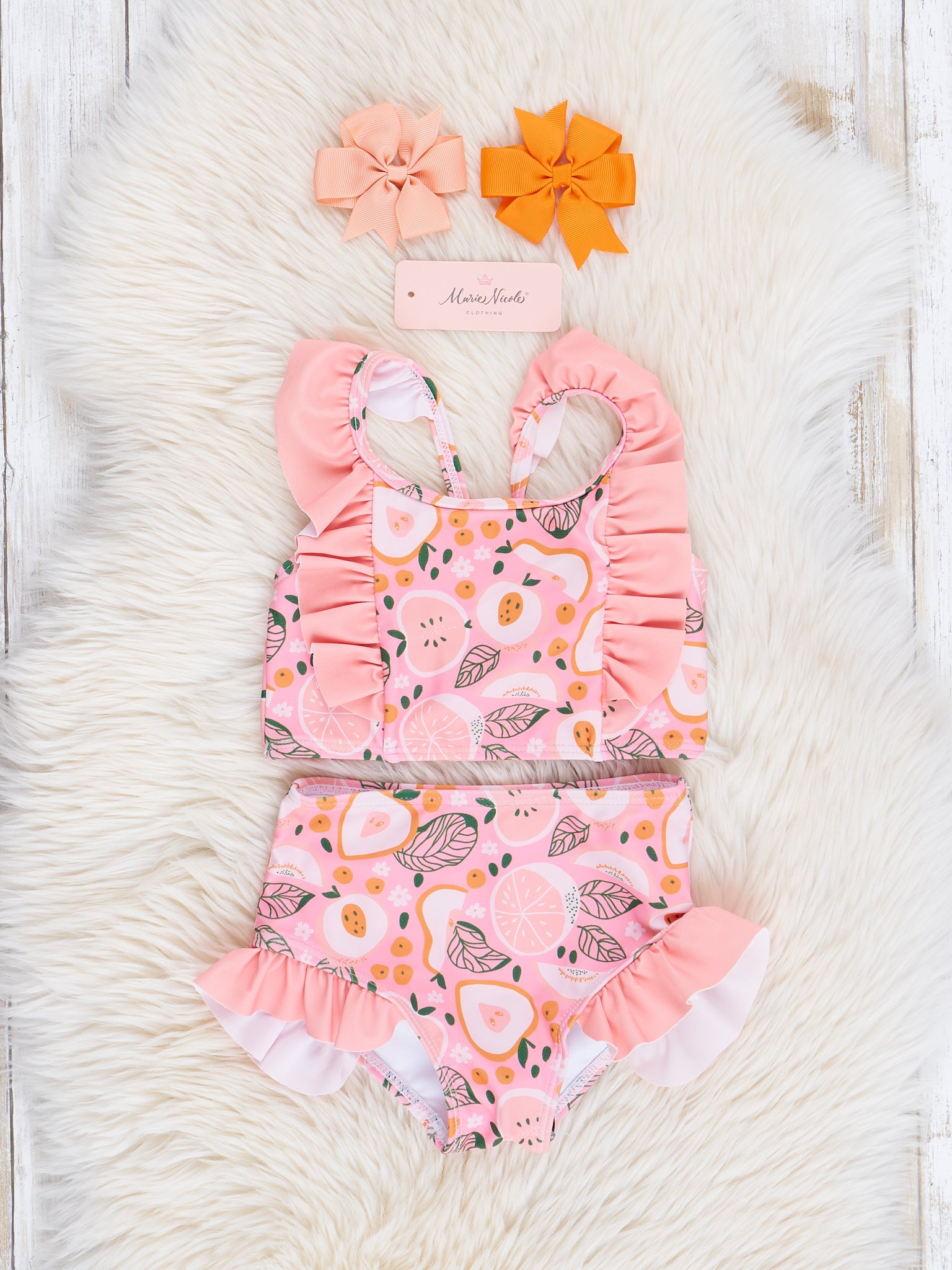 Pink Peaches Ruffle Swimsuit - Marie Nicole Clothing