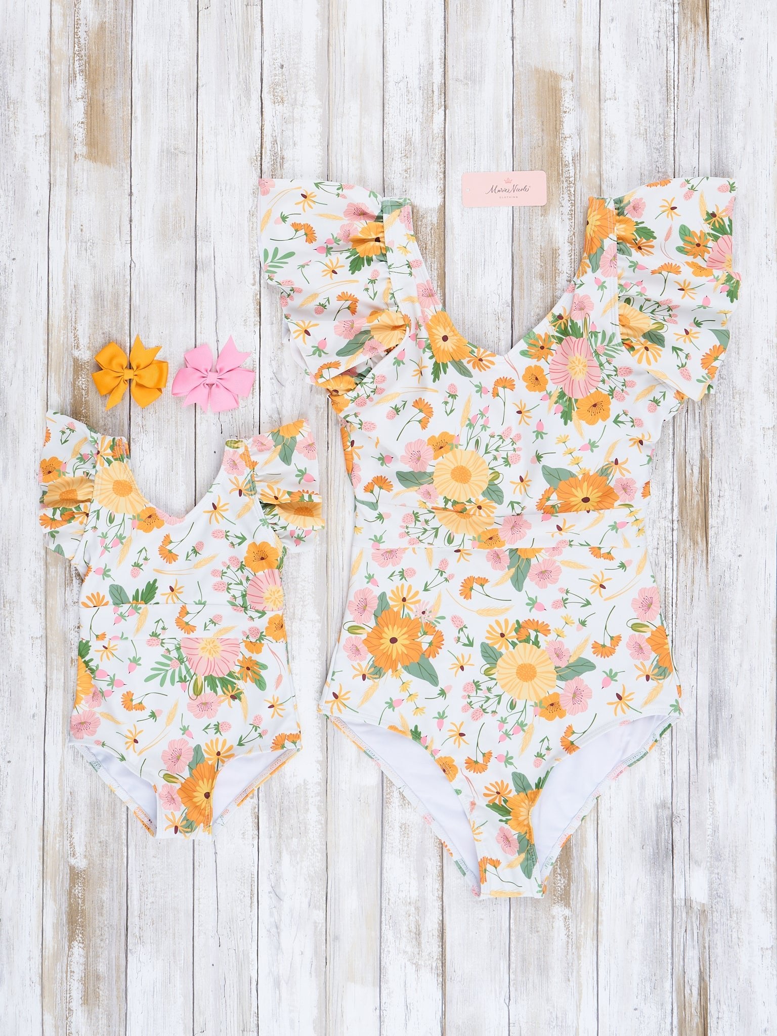 Mom & Me Yellow Floral Fields Ruffle Swimsuit - Marie Nicole Clothing