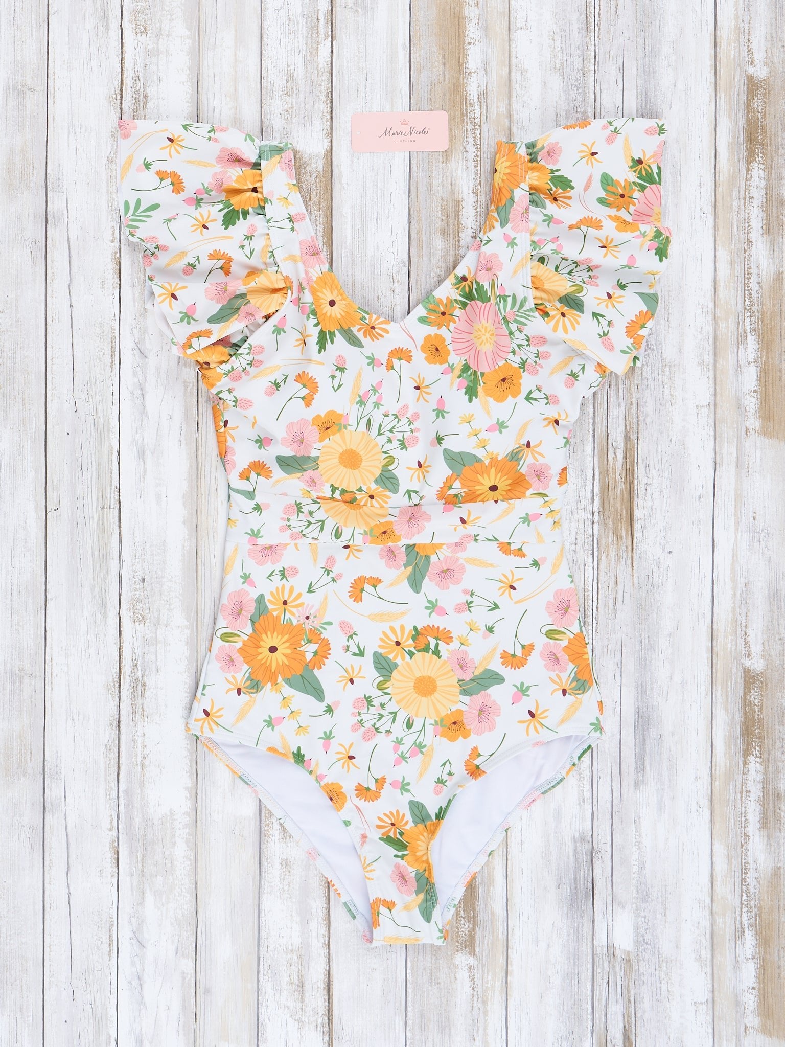Mom & Me Yellow Floral Fields Ruffle Swimsuit - Marie Nicole Clothing