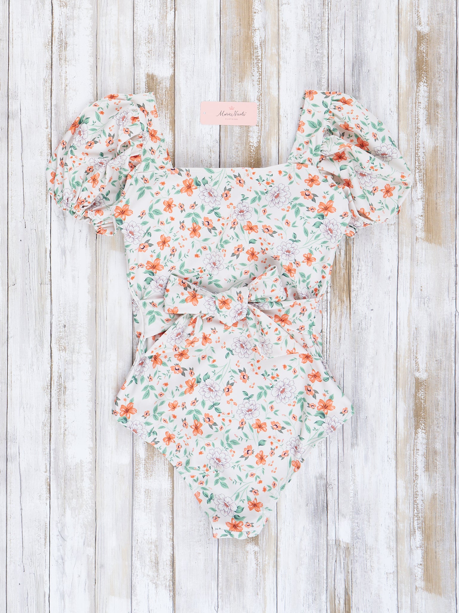Mom & Me Orange & Green Blooms Swimsuit - Marie Nicole Clothing