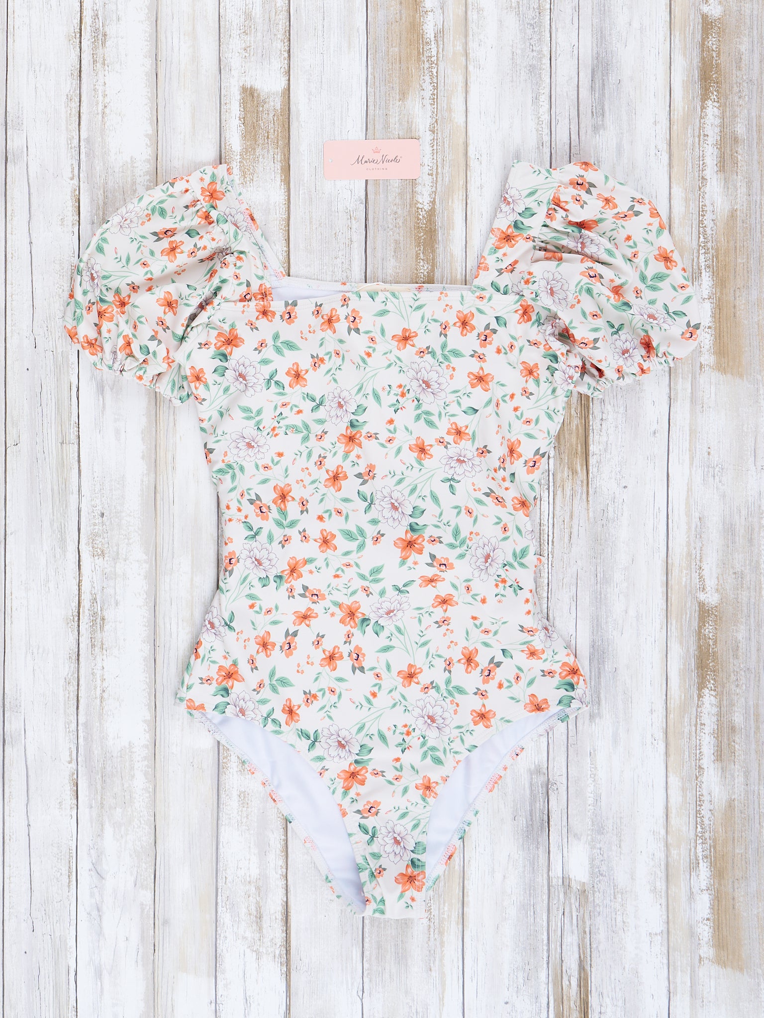 Mom & Me Orange & Green Blooms Swimsuit - Marie Nicole Clothing