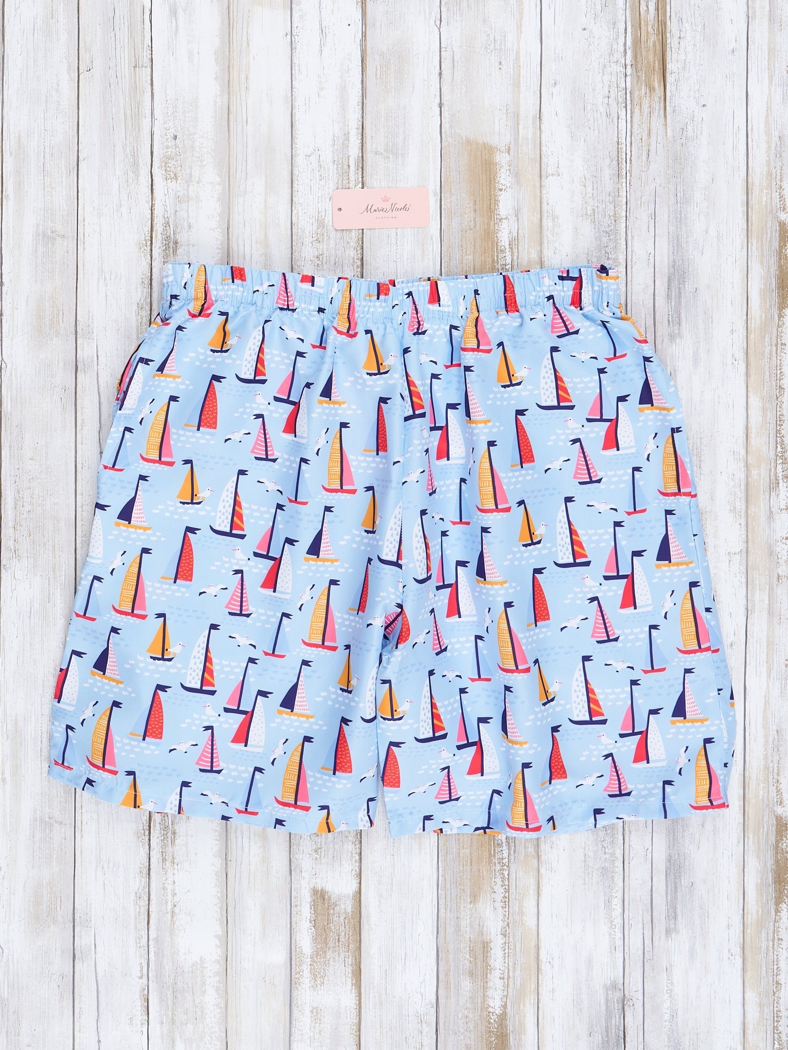 Dad & Me Light Blue Sailboats Swim Trunks - Marie Nicole Clothing