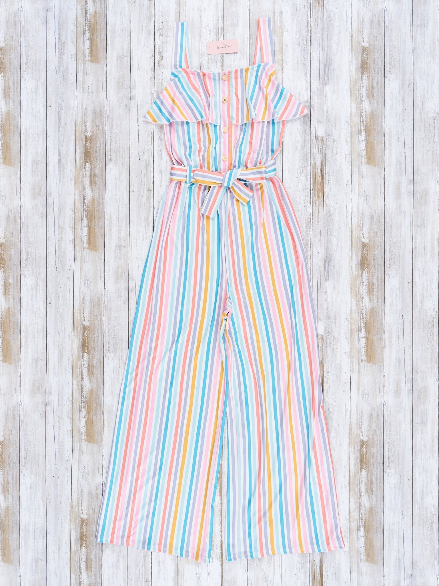 Mom & Me Rainbow Stripes Ruffle Jumpsuit - Marie Nicole Clothing