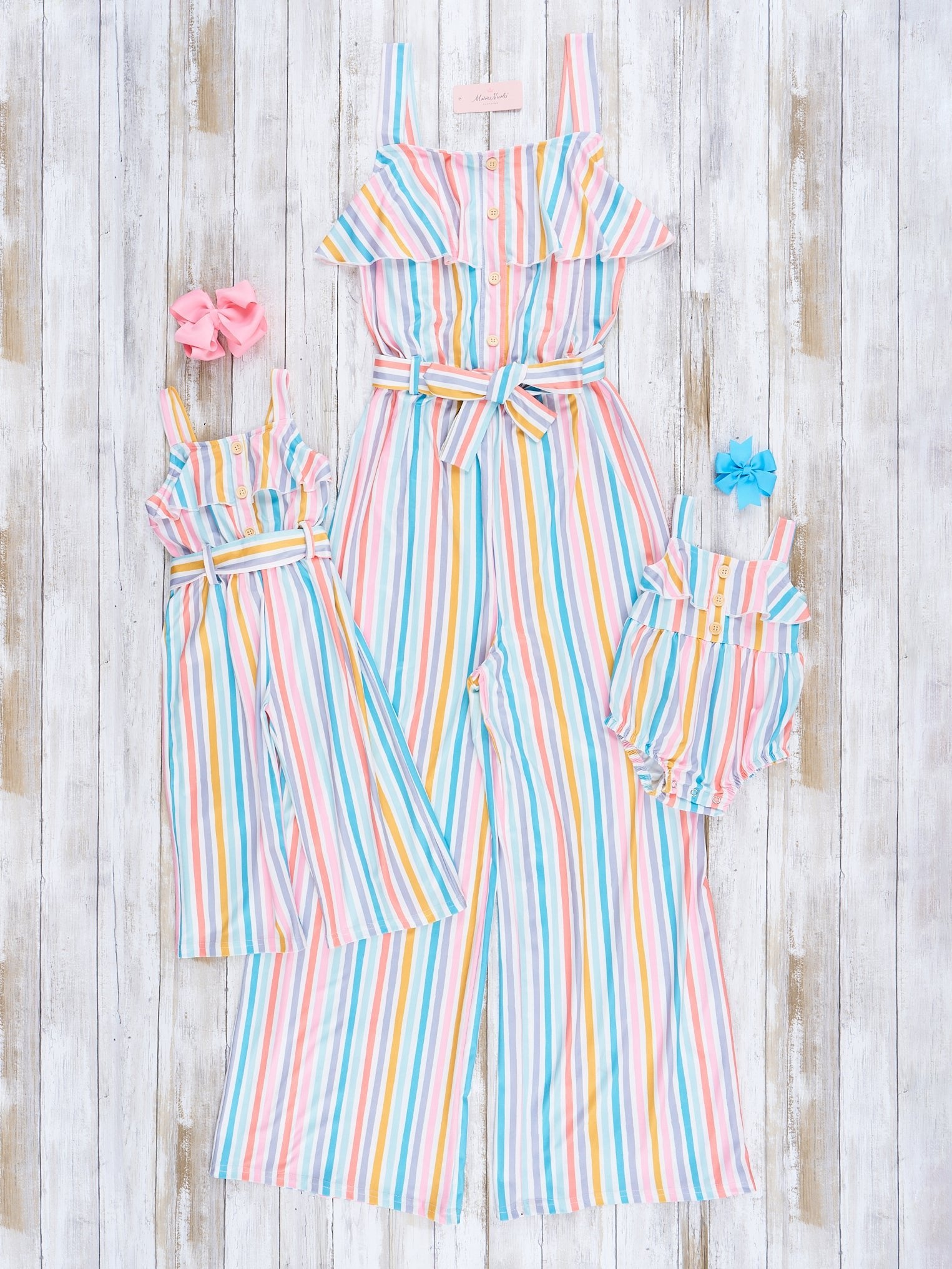 Mom & Me Rainbow Stripes Ruffle Jumpsuit - Marie Nicole Clothing