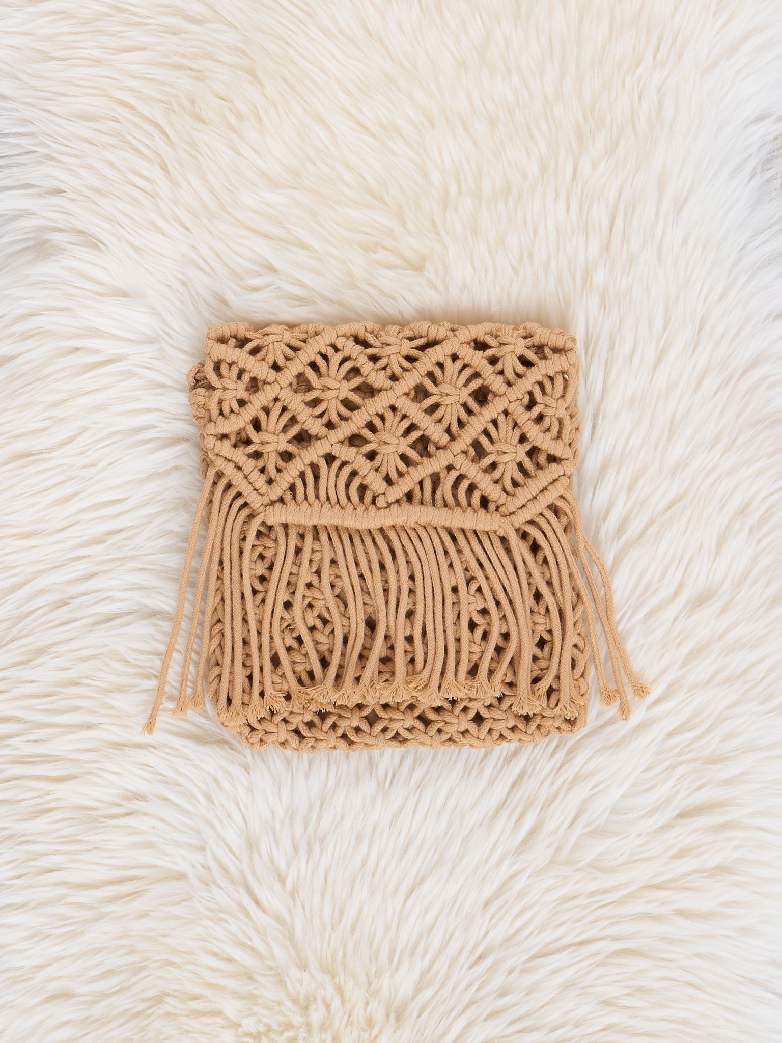 Tan Fringe Woven Crossbody Purse - Marie Nicole Clothing