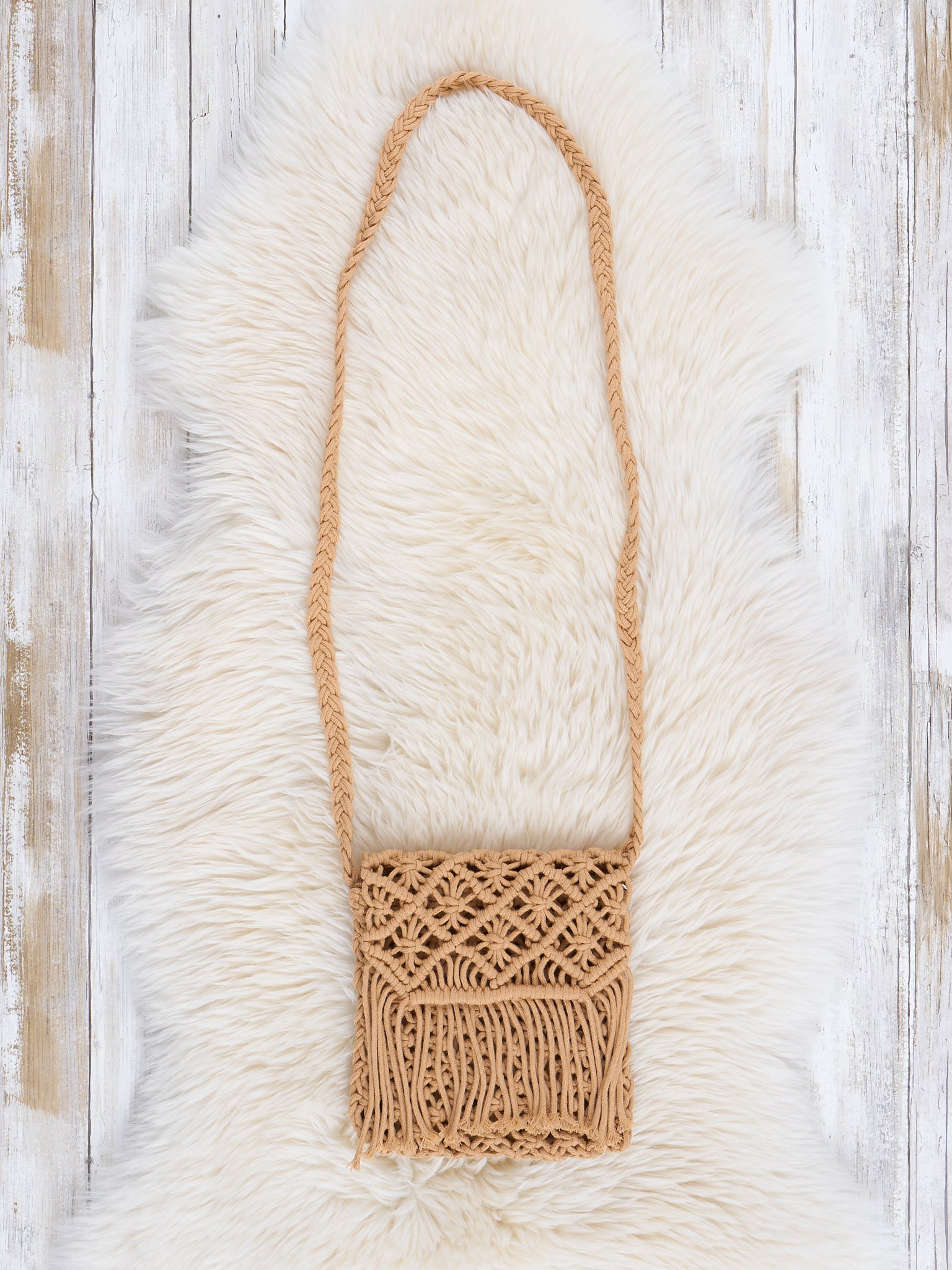 Tan Fringe Woven Crossbody Purse - Marie Nicole Clothing