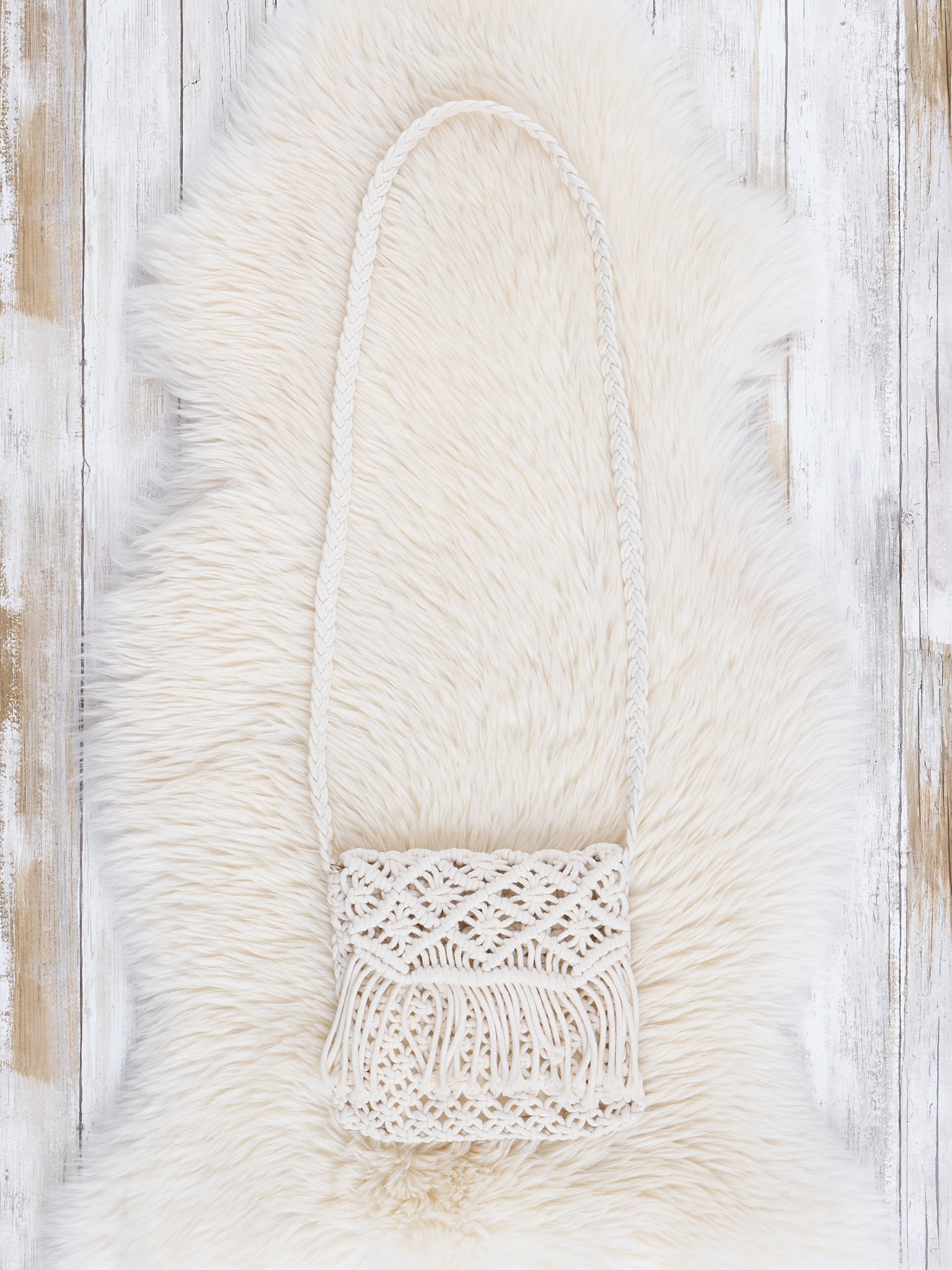 White Fringe Woven Crossbody Purse - Marie Nicole Clothing
