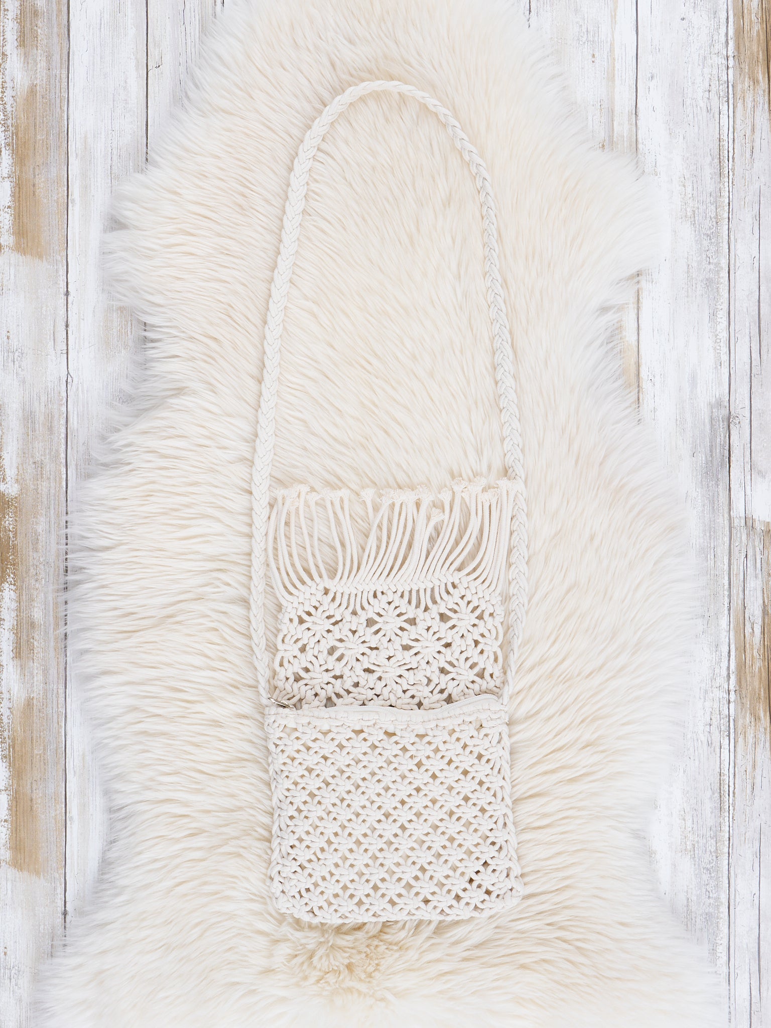White Fringe Woven Crossbody Purse - Marie Nicole Clothing