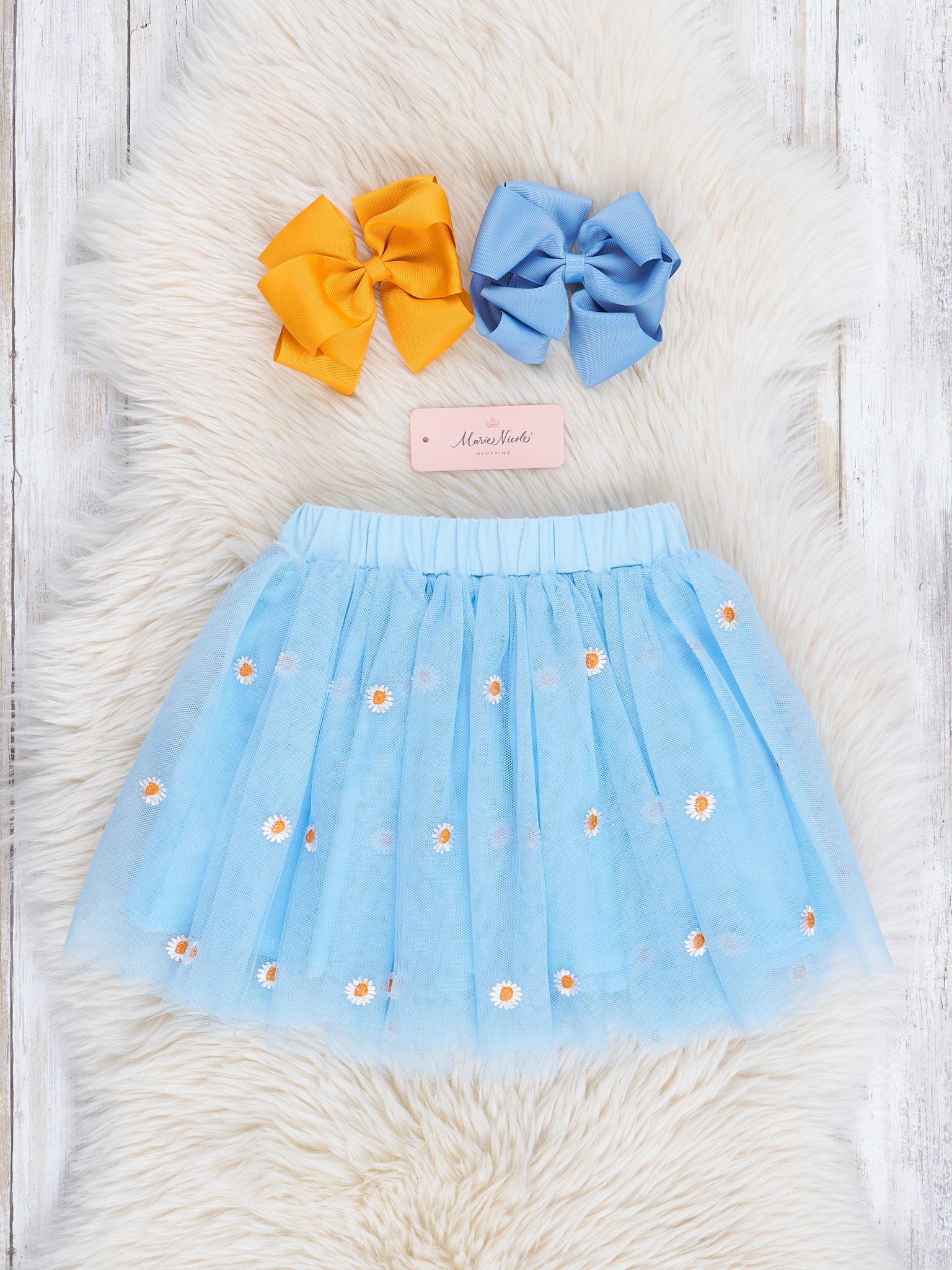 Light Blue Nice Daisy Outfit w/ Tulle Skirt - Marie Nicole Clothing