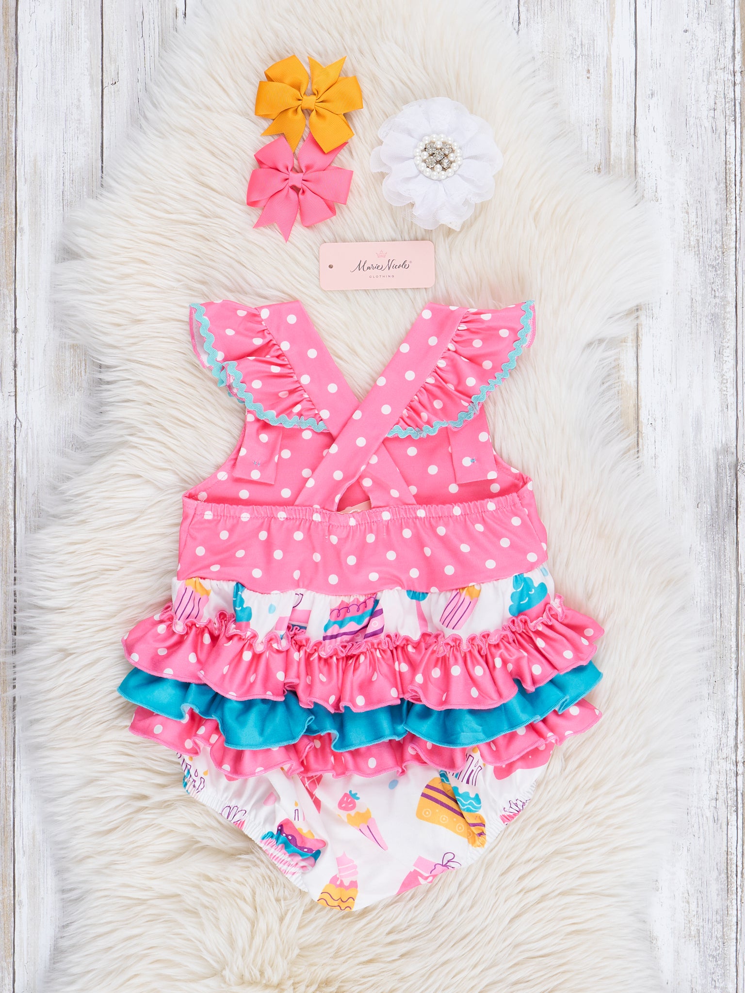 Pink Party Treats Ruffle Bubble Romper - Marie Nicole Clothing