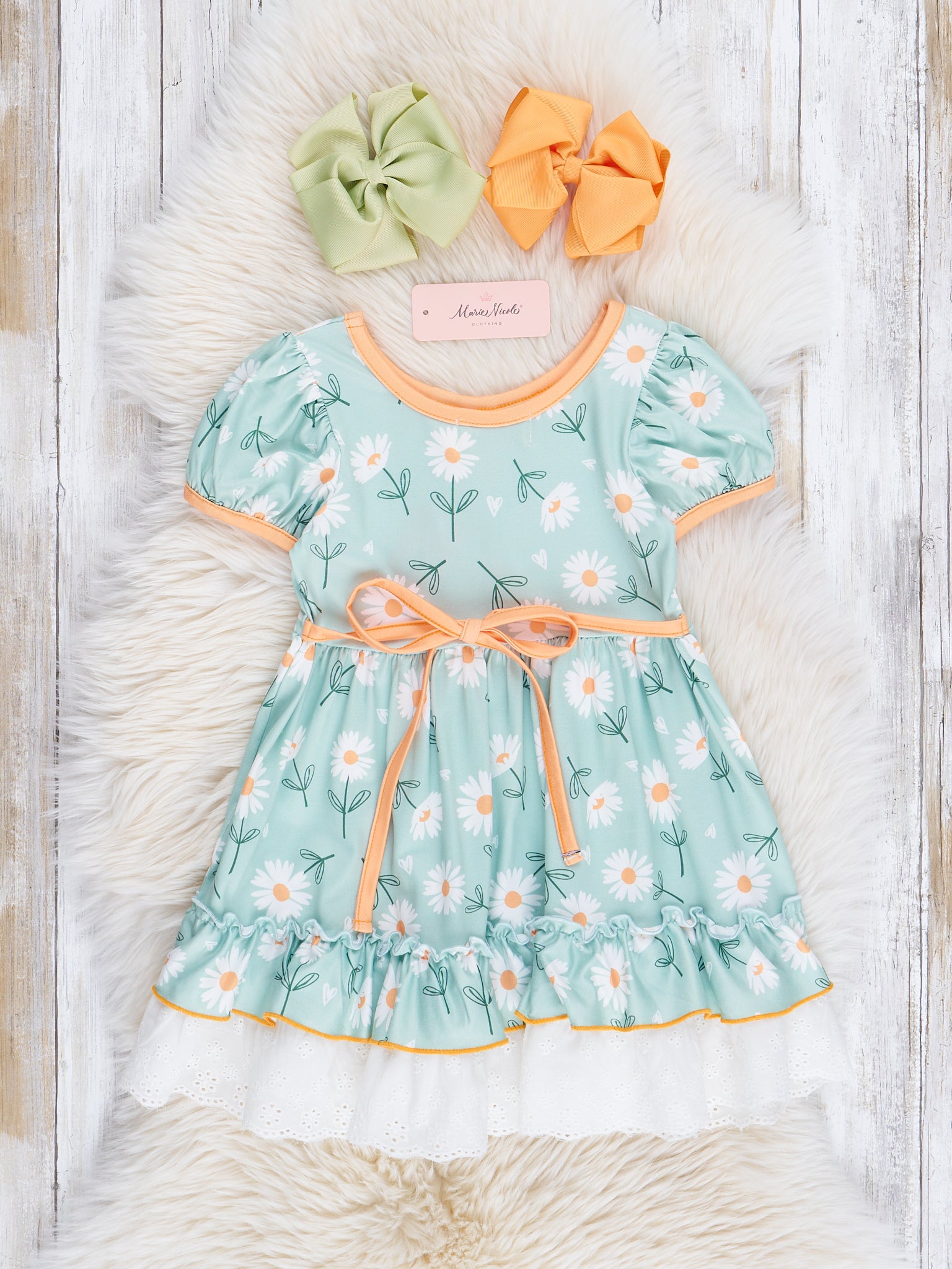Mint Daisy Garden Lace Hem Dress - Marie Nicole Clothing