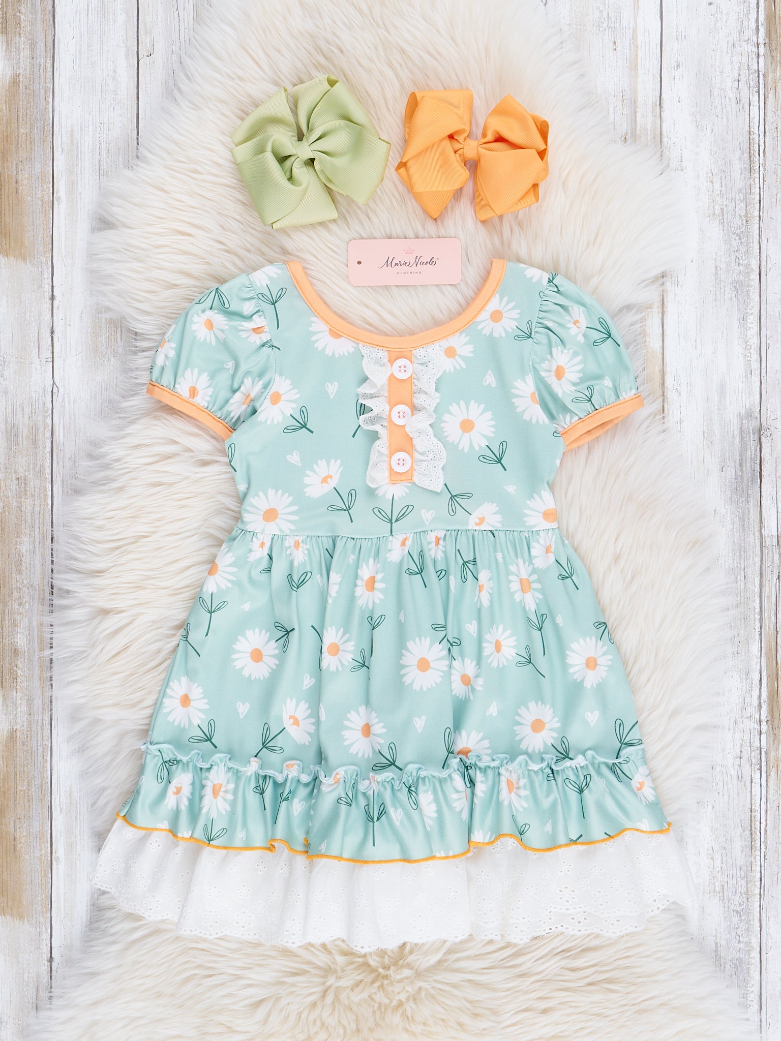 Mint Daisy Garden Lace Hem Dress - Marie Nicole Clothing