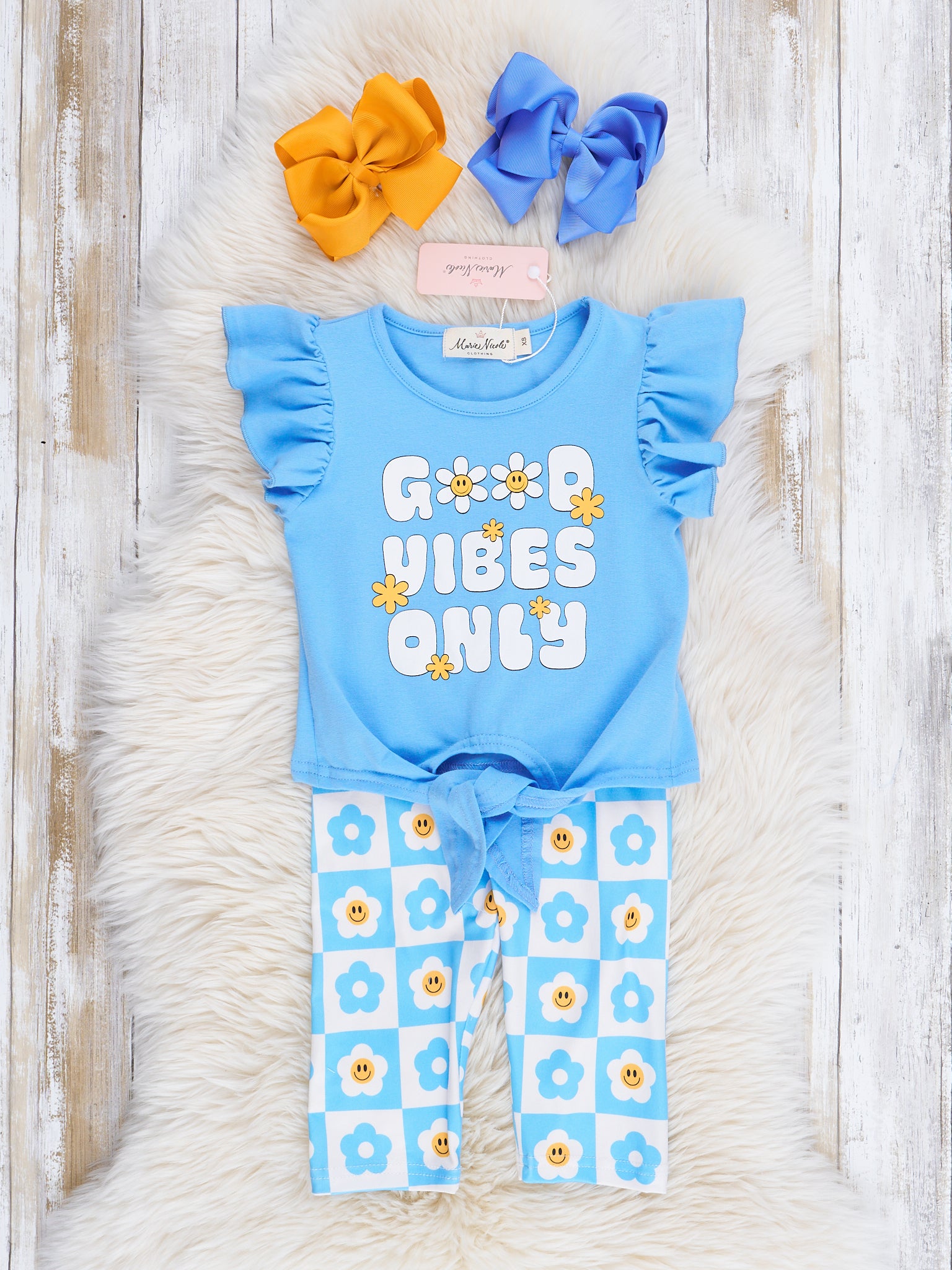Blue Good Vibes Only Daisy Ruffle Outfit - Marie Nicole Clothing
