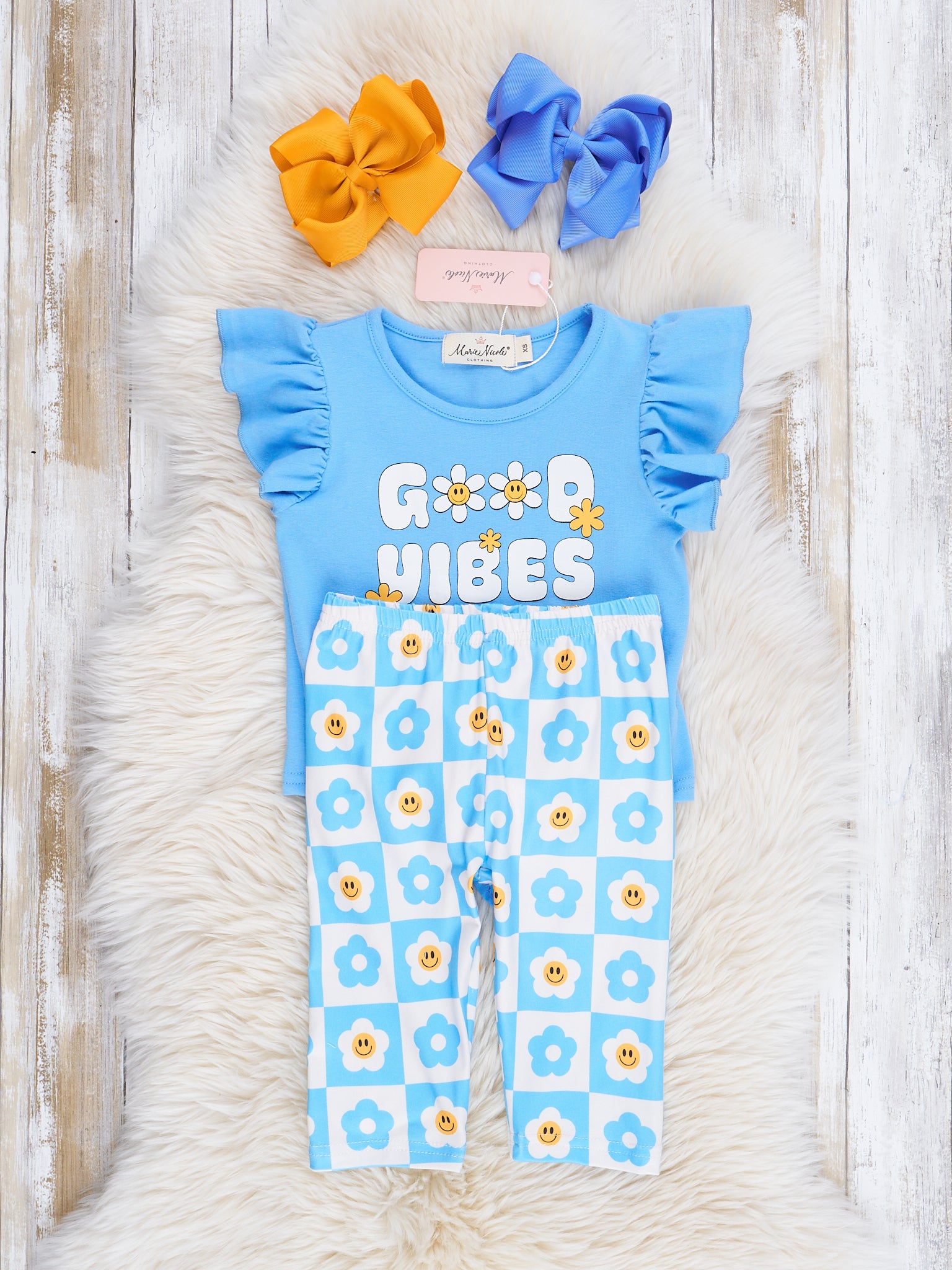 Blue Good Vibes Only Daisy Ruffle Outfit - Marie Nicole Clothing