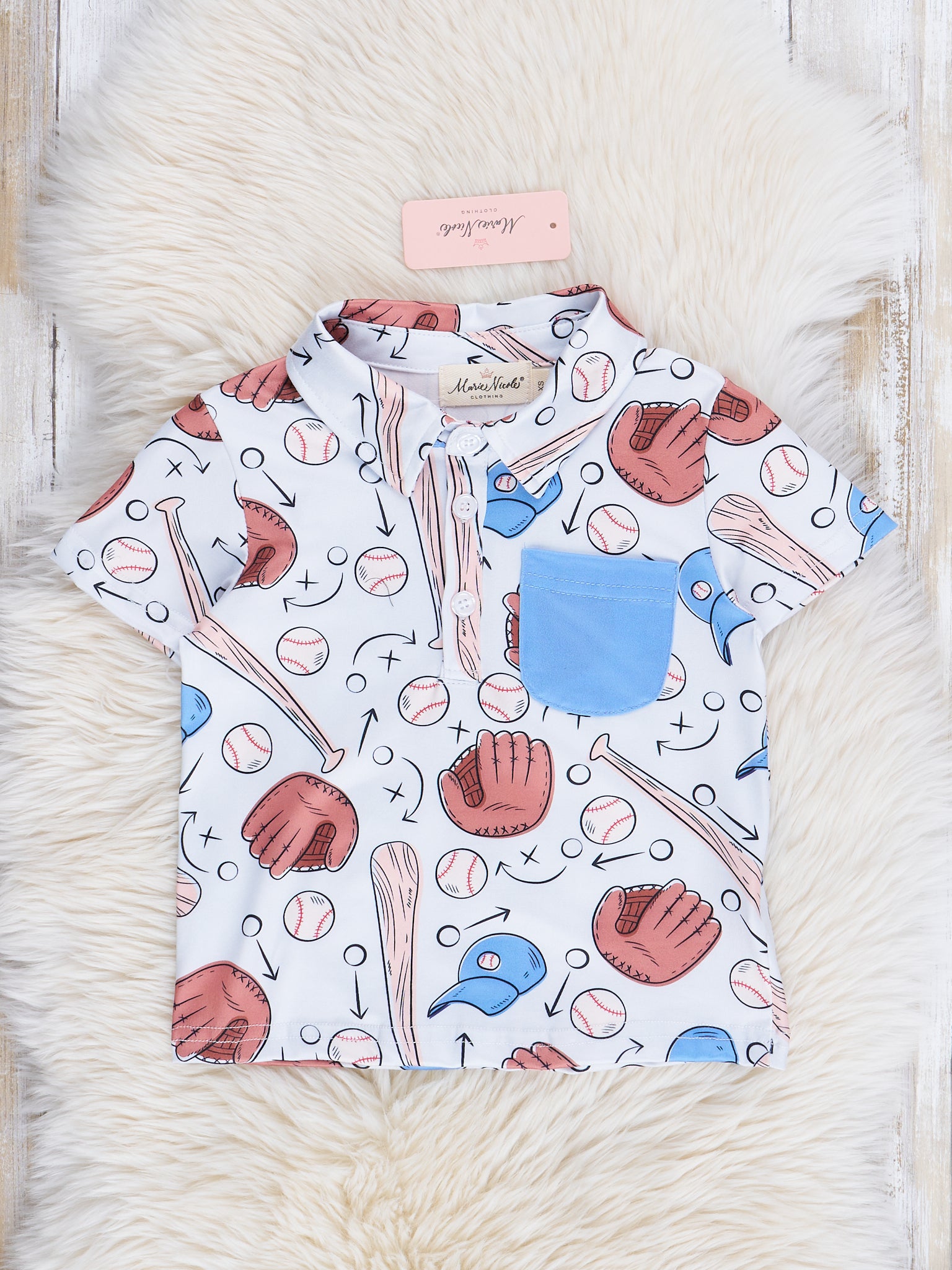 Blue Stripes Baseball Polo Shirt - Marie Nicole Clothing