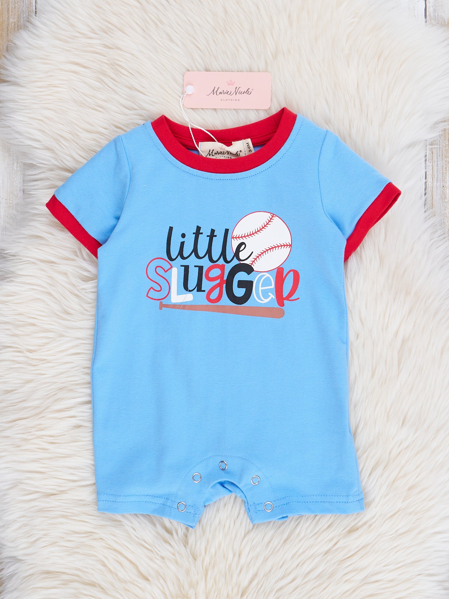 Red & Blue Little Slugger Romper - Marie Nicole Clothing