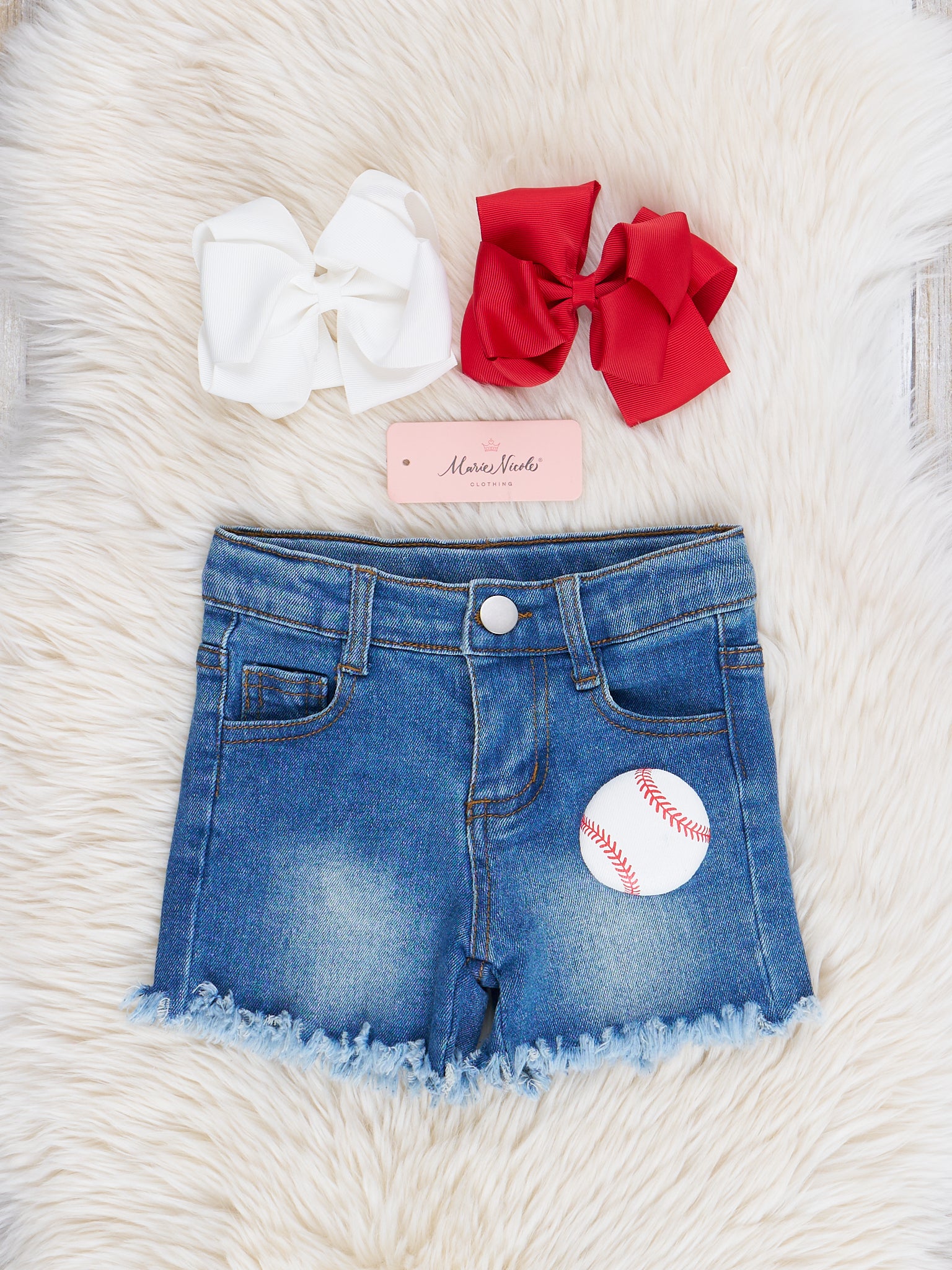 Embroidered Baseball Denim Shorts Outfit - Marie Nicole Clothing
