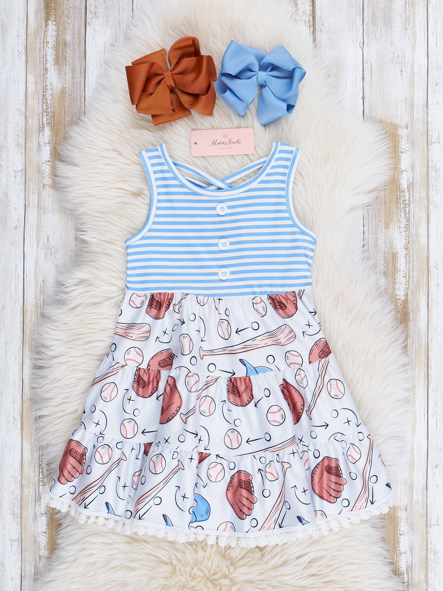 Blue Stripes Baseball Dress - Marie Nicole Clothing