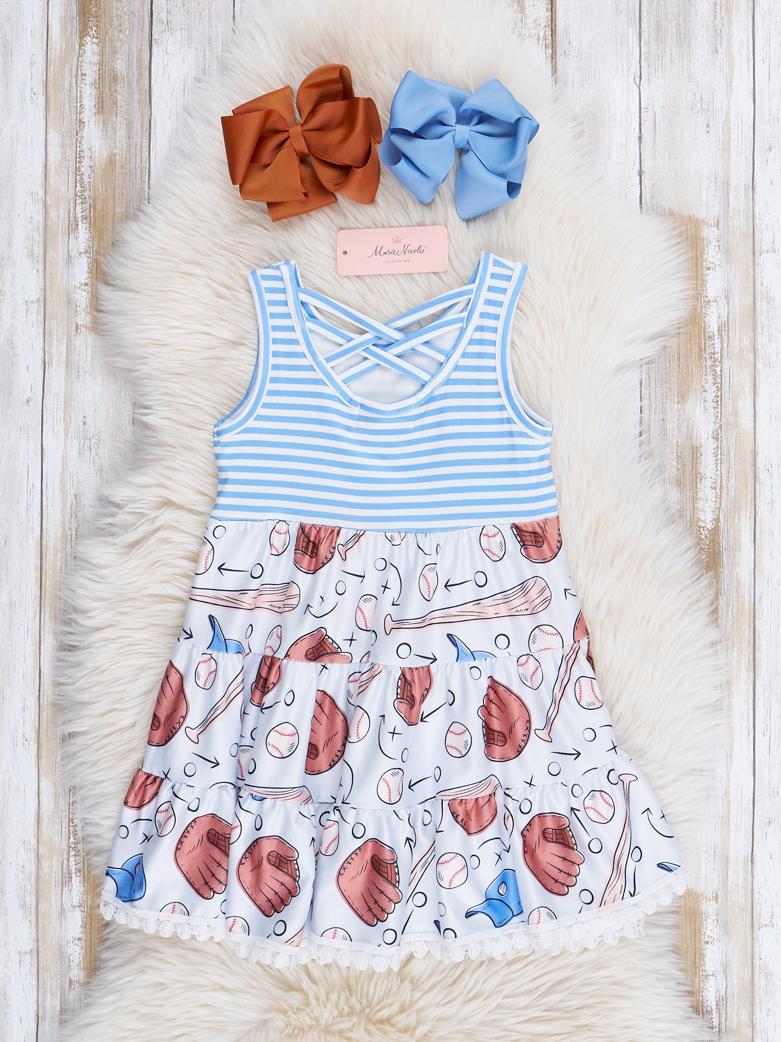 Blue Stripes Baseball Dress - Marie Nicole Clothing