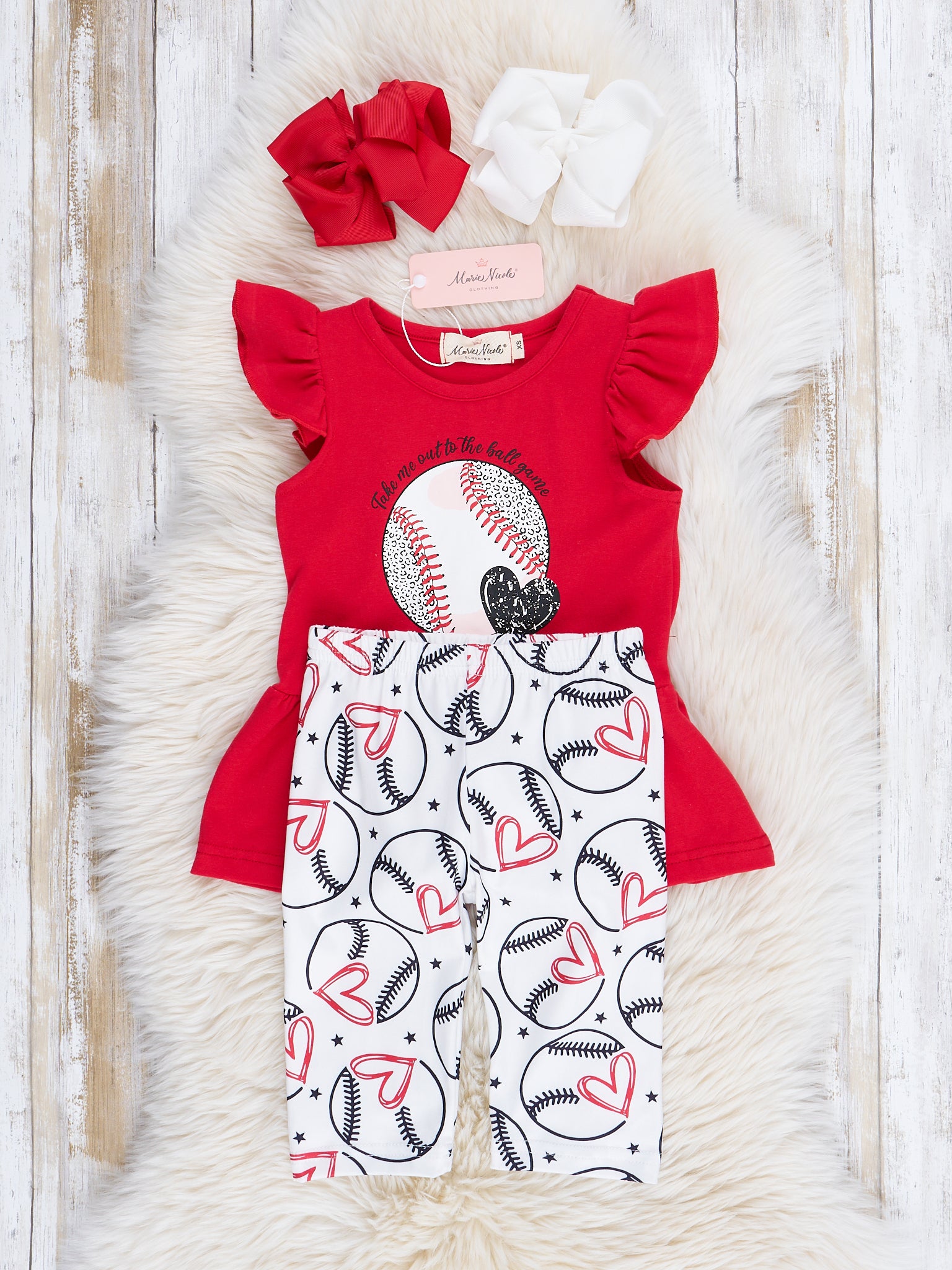 Red Embroidered Baseball Heart Outfit - Marie Nicole Clothing