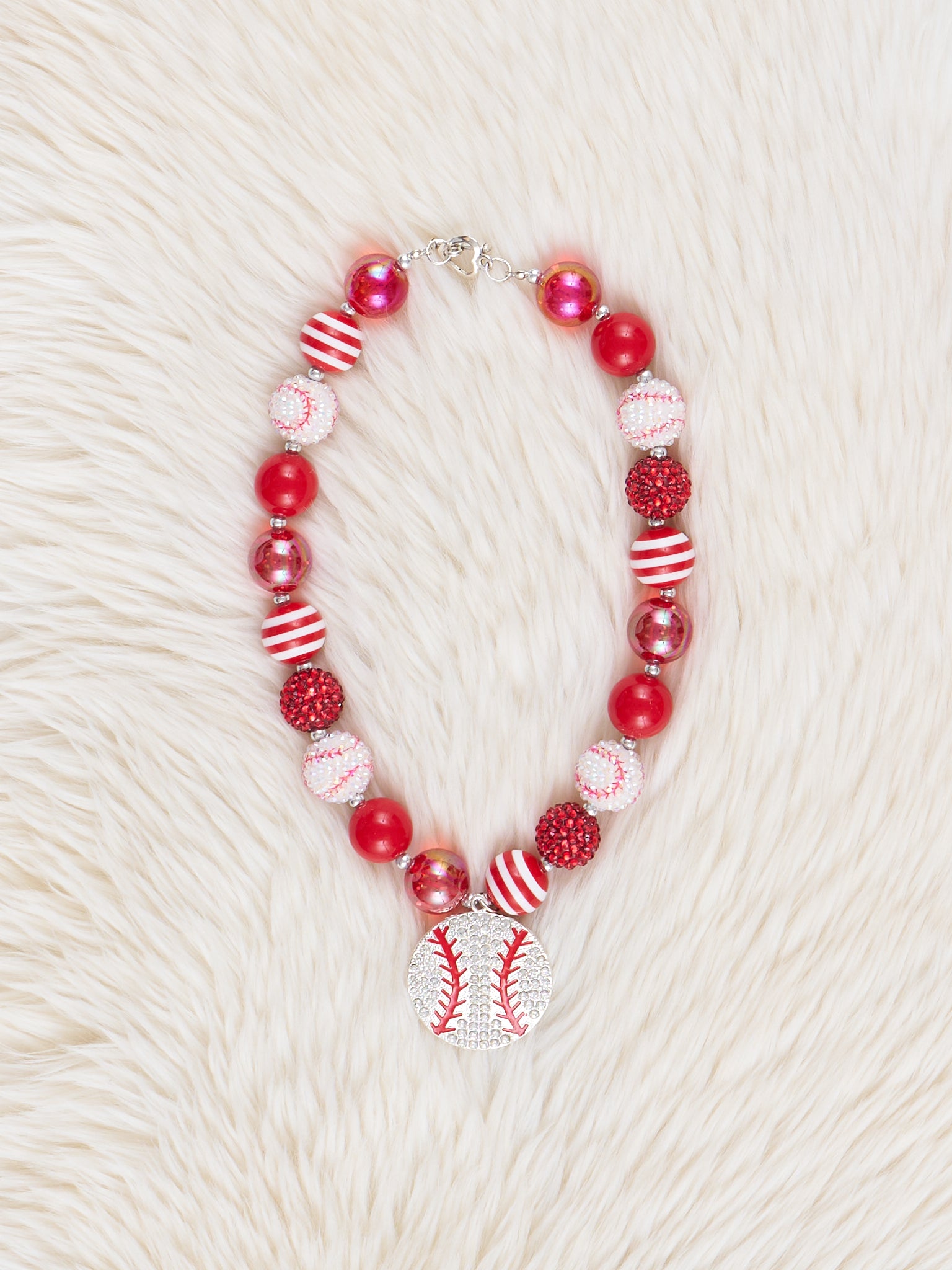 Red Sparkle Baseball Charm Bubblegum Necklace - Marie Nicole Clothing