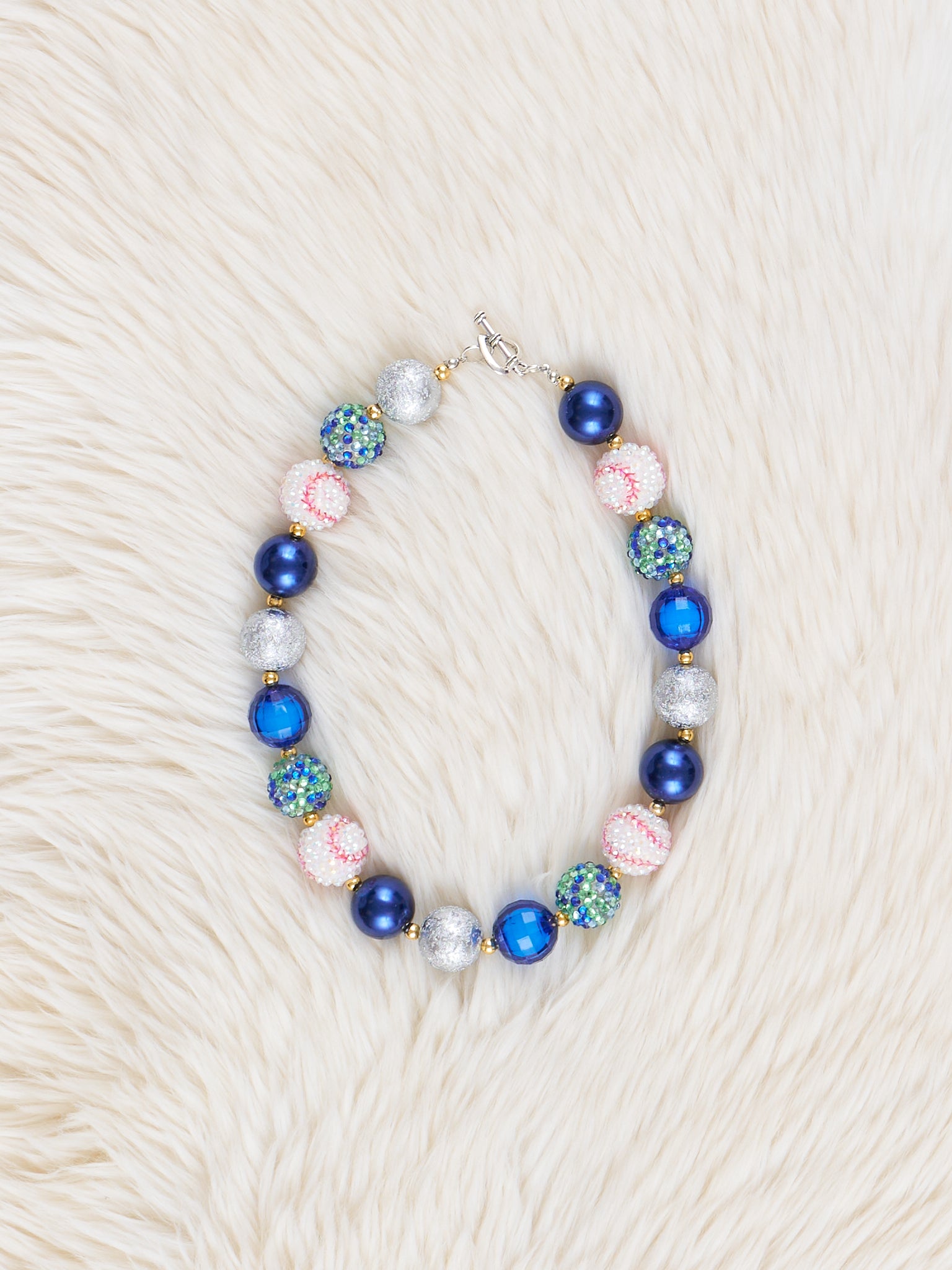 Blue Sparkle Baseball Bubblegum Necklace - Marie Nicole Clothing