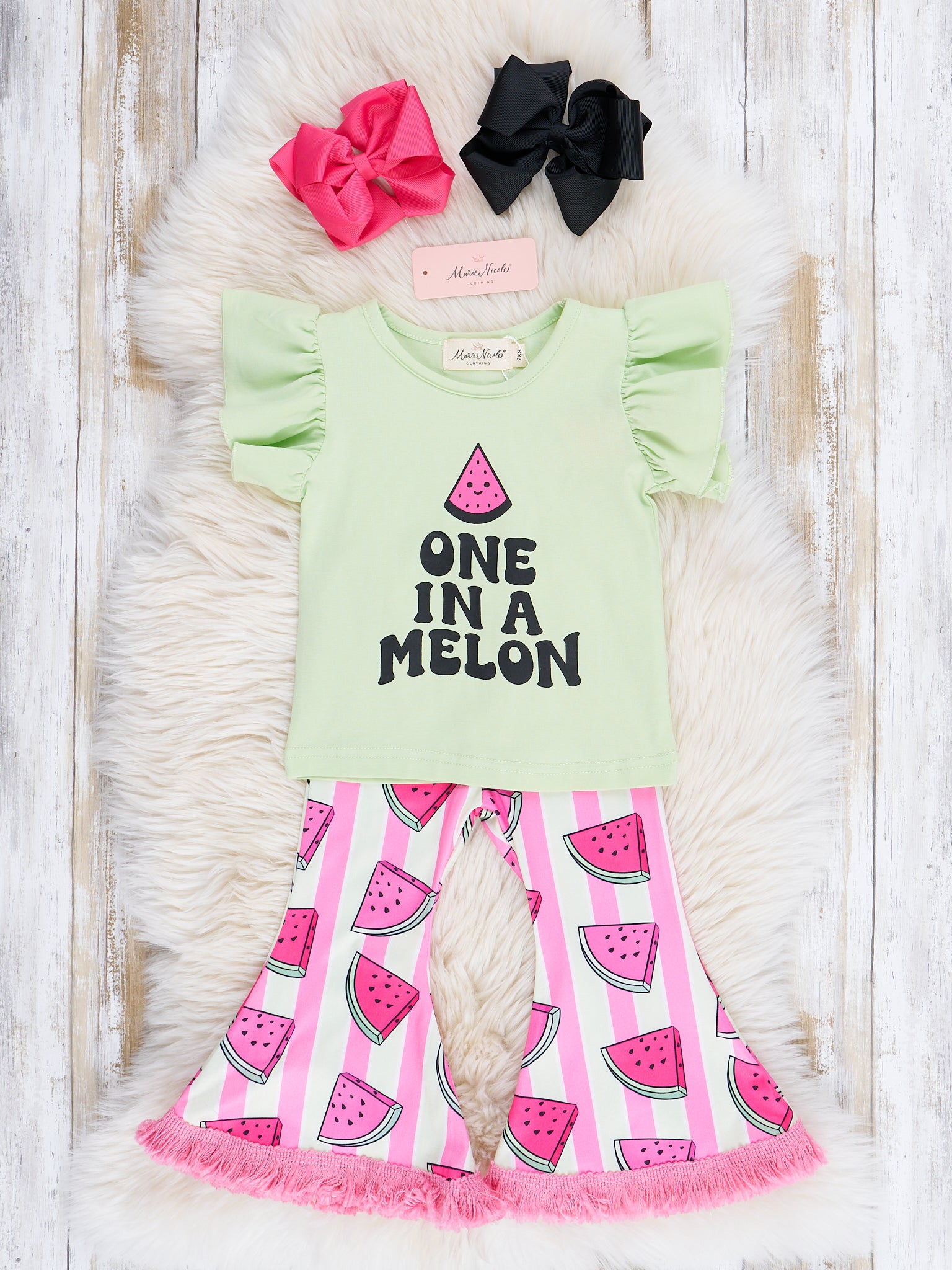 Watermelon Stripes Fringe Outfit - Marie Nicole Clothing