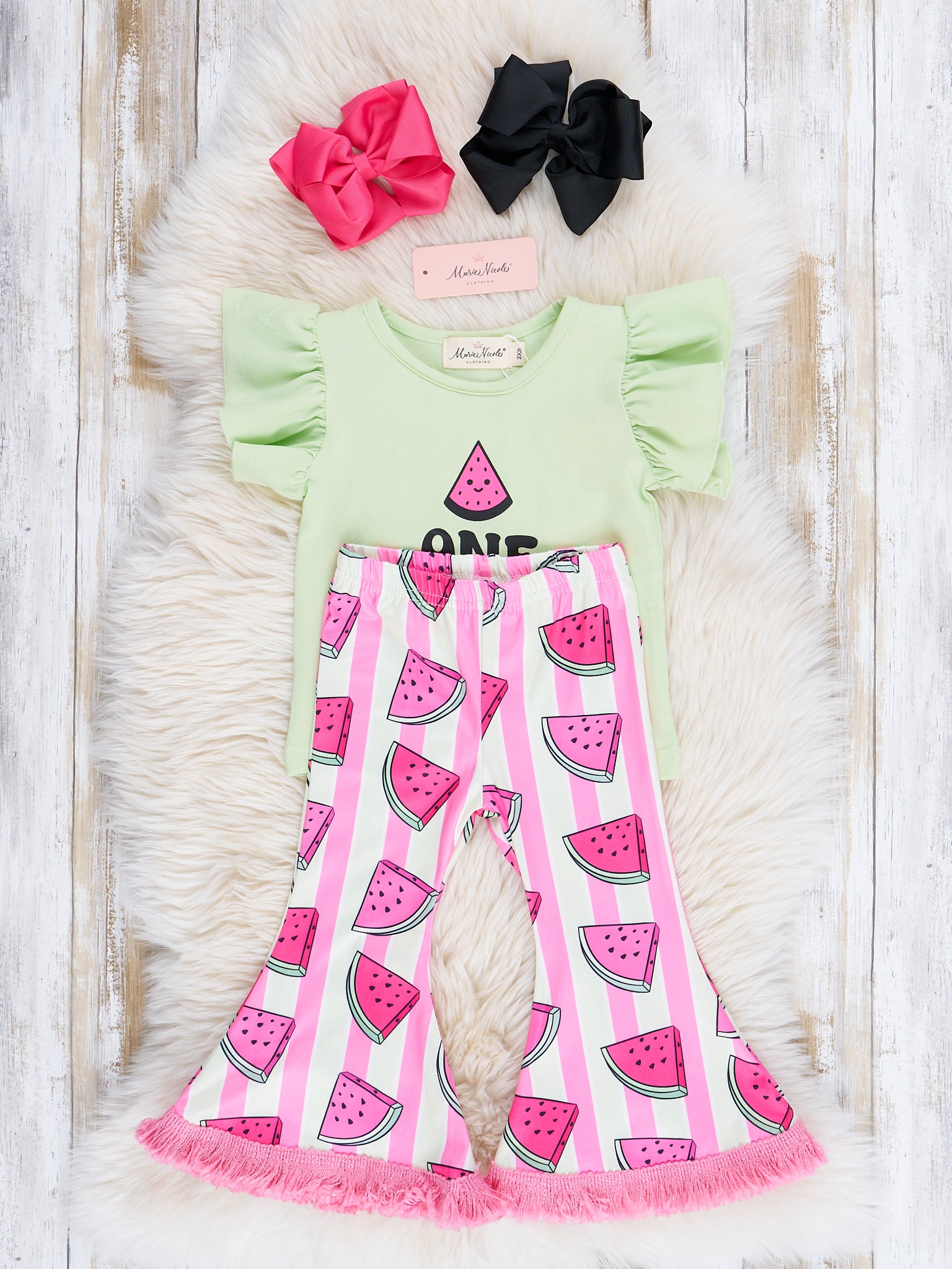 Watermelon Stripes Fringe Outfit - Marie Nicole Clothing